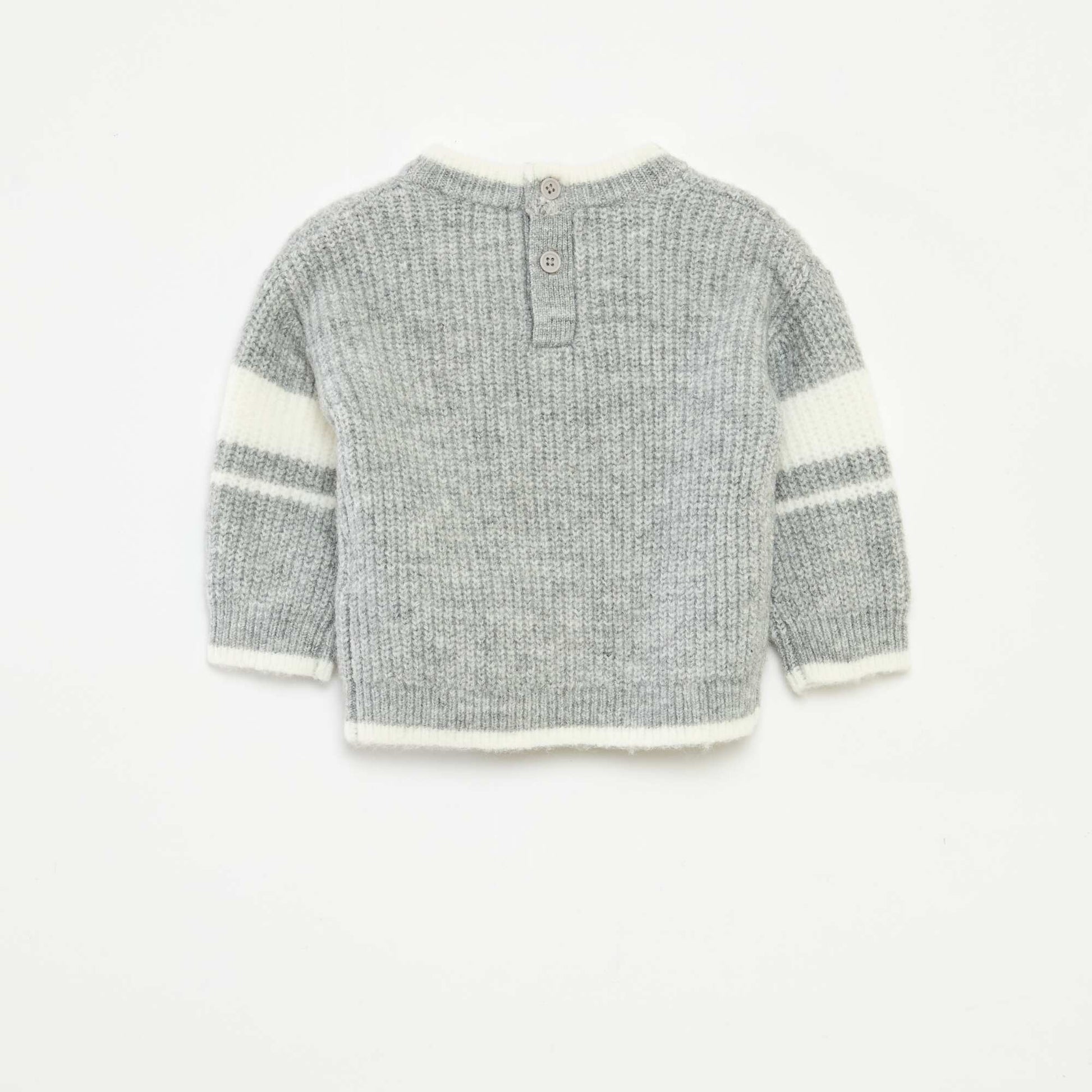Pull col rond bicolore GRIS