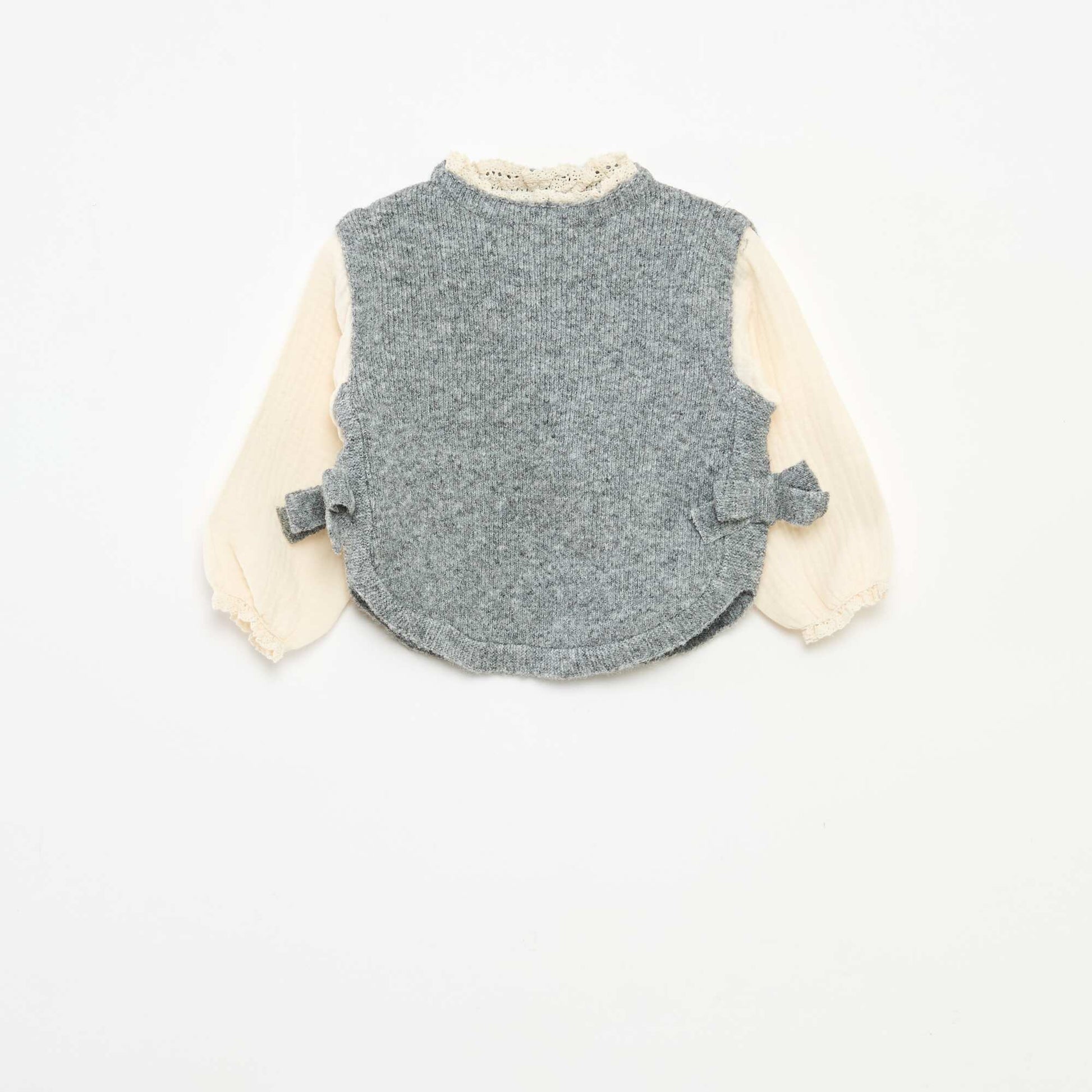 Pull 2 en 1 avec blouse en gaze de coton GRIS