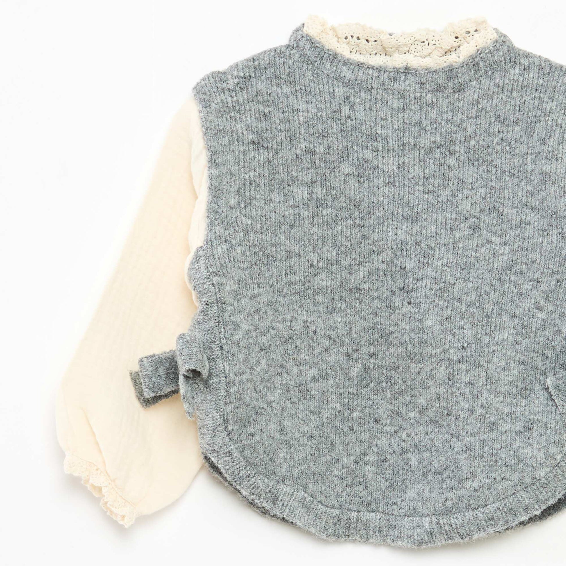 Pull 2 en 1 avec blouse en gaze de coton GRIS