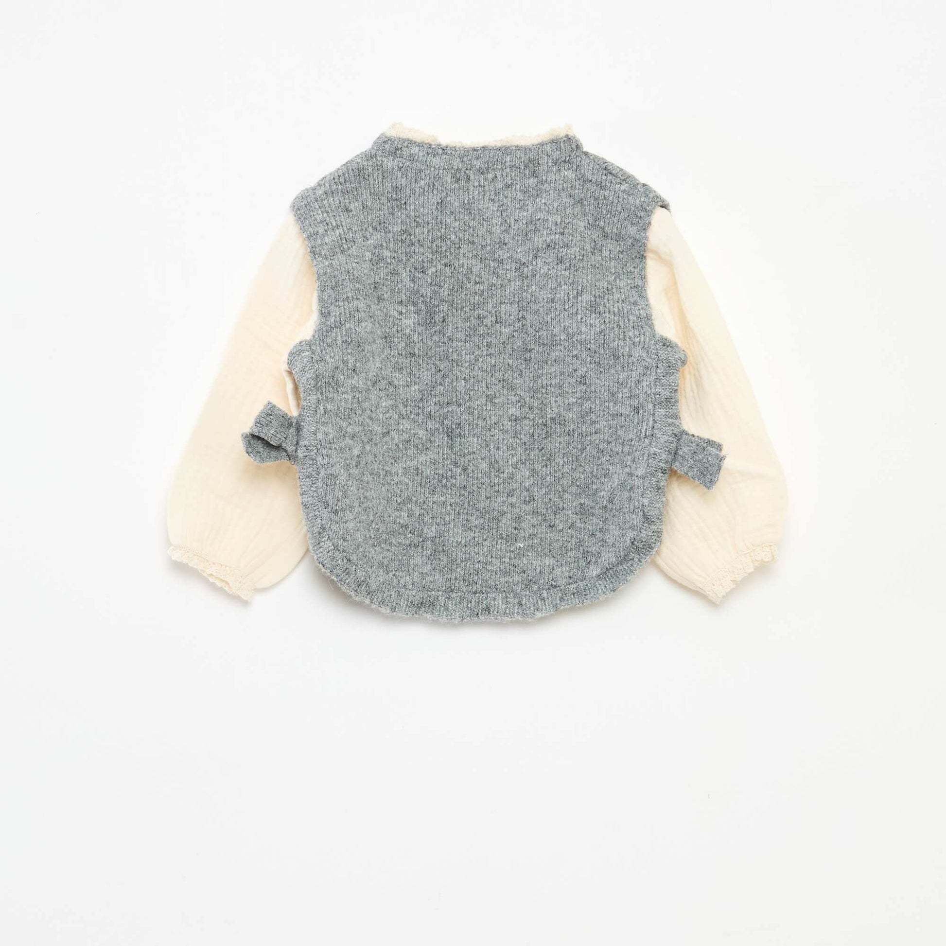 Pull 2 en 1 avec blouse en gaze de coton GRIS
