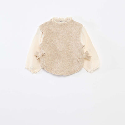 Pull 2 en 1 avec blouse en gaze de coton BEIGE