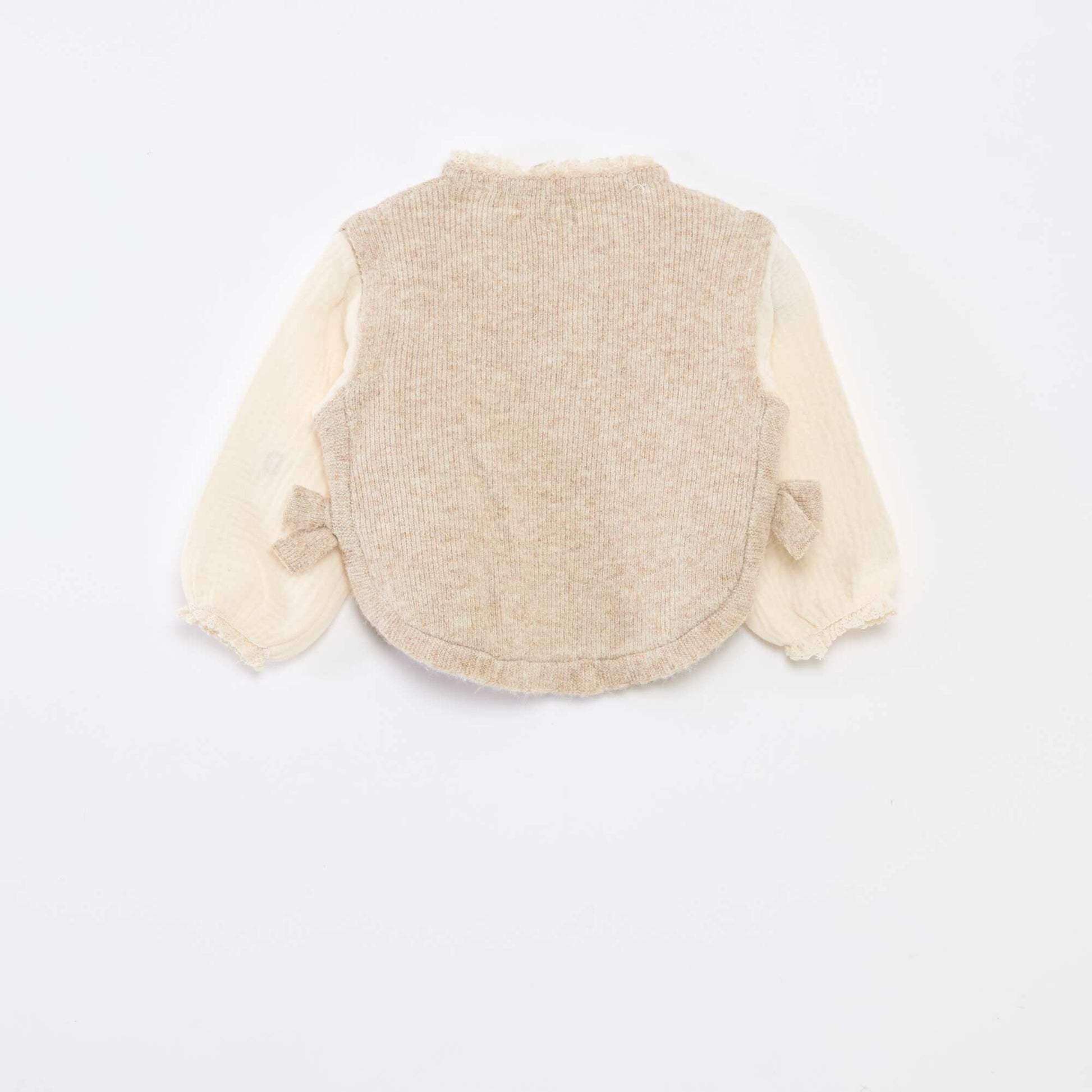 Pull 2 en 1 avec blouse en gaze de coton BEIGE