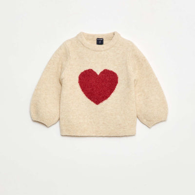 Pull col rond à motif BEIGE