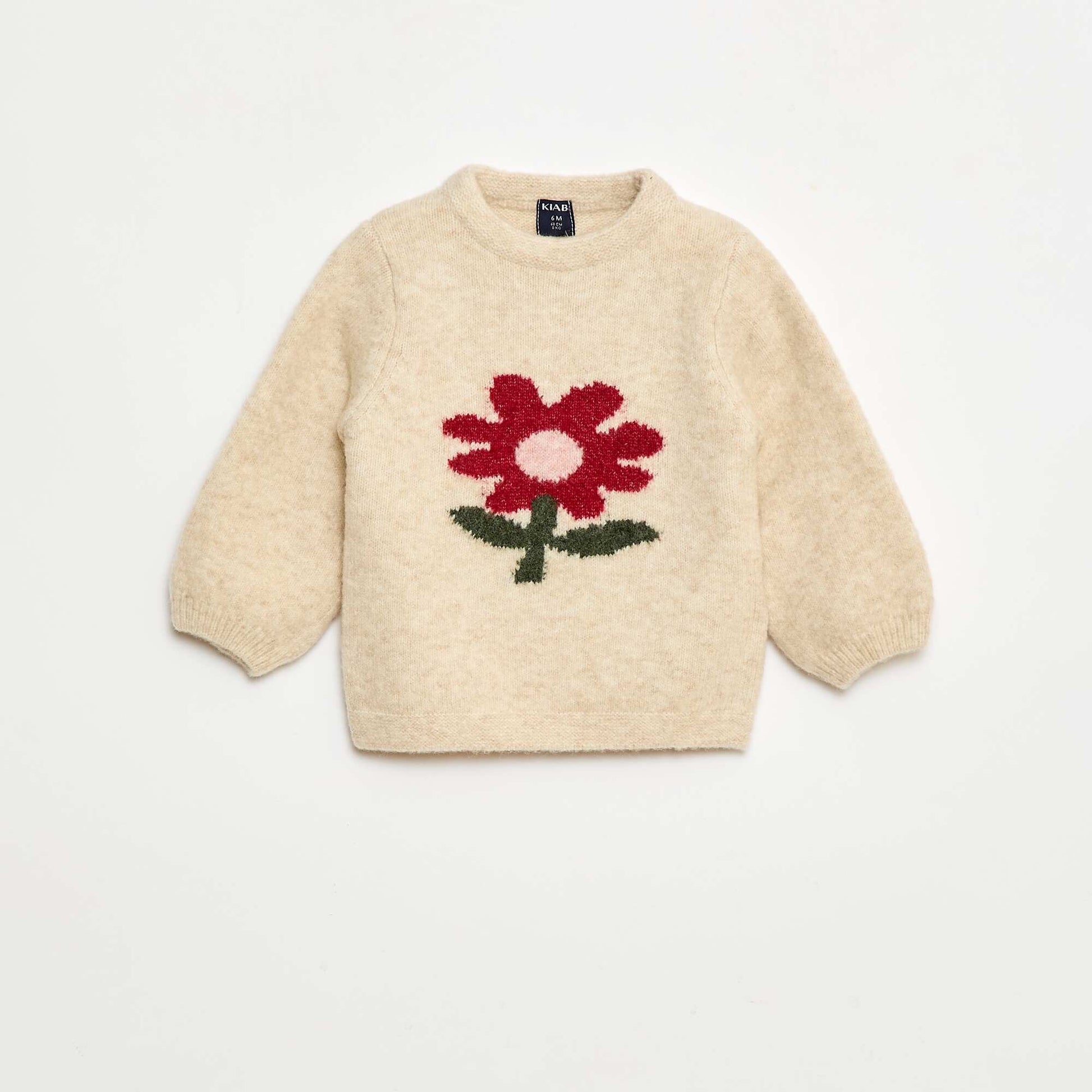 Pull col rond à motif BEIGE