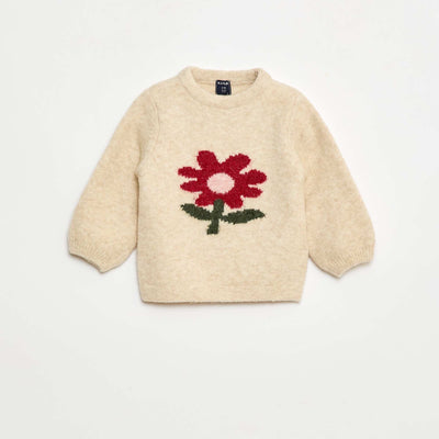 Pull col rond à motif BEIGE