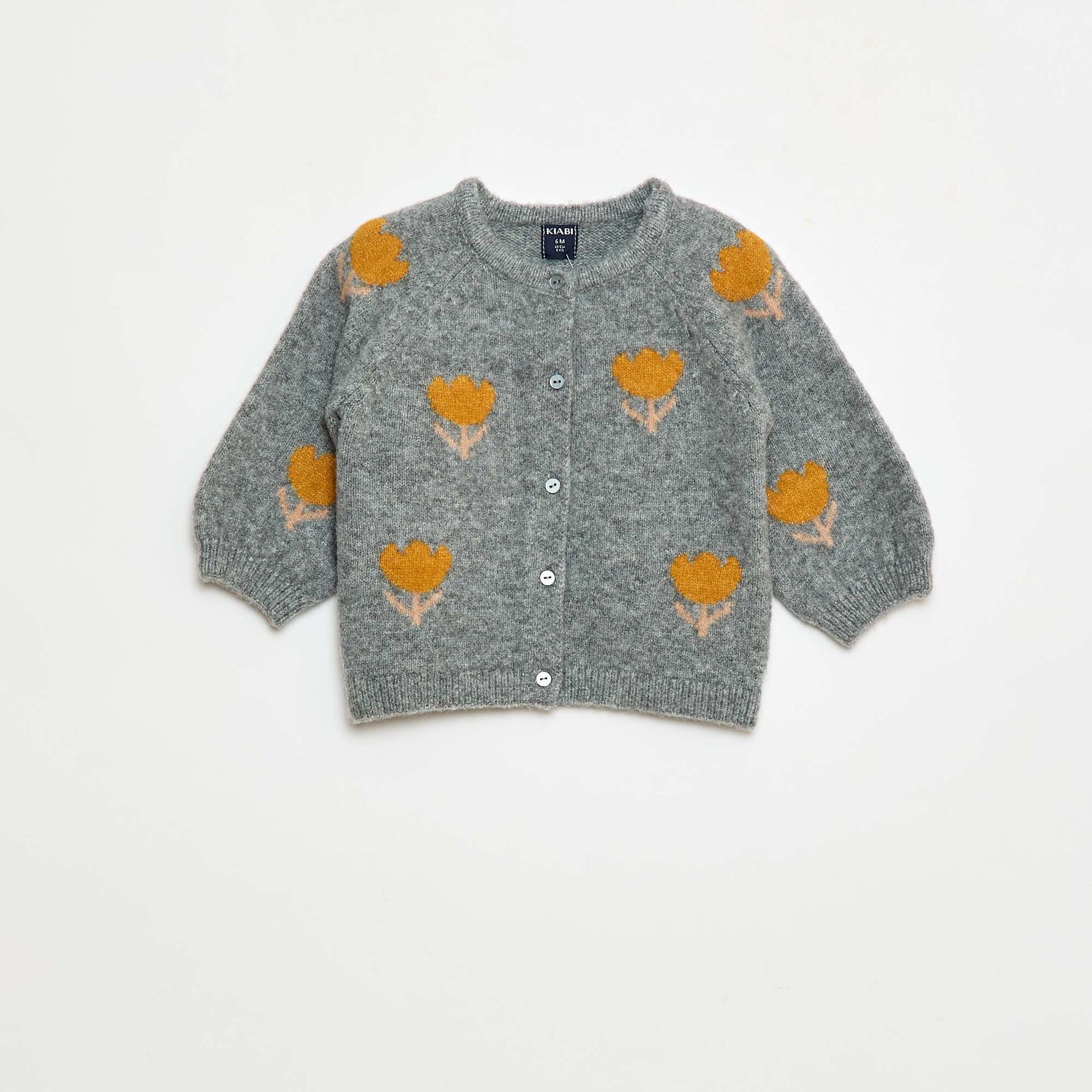 Gilet col rond à fleur JAUNE