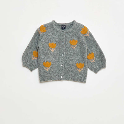 Gilet col rond à fleur JAUNE