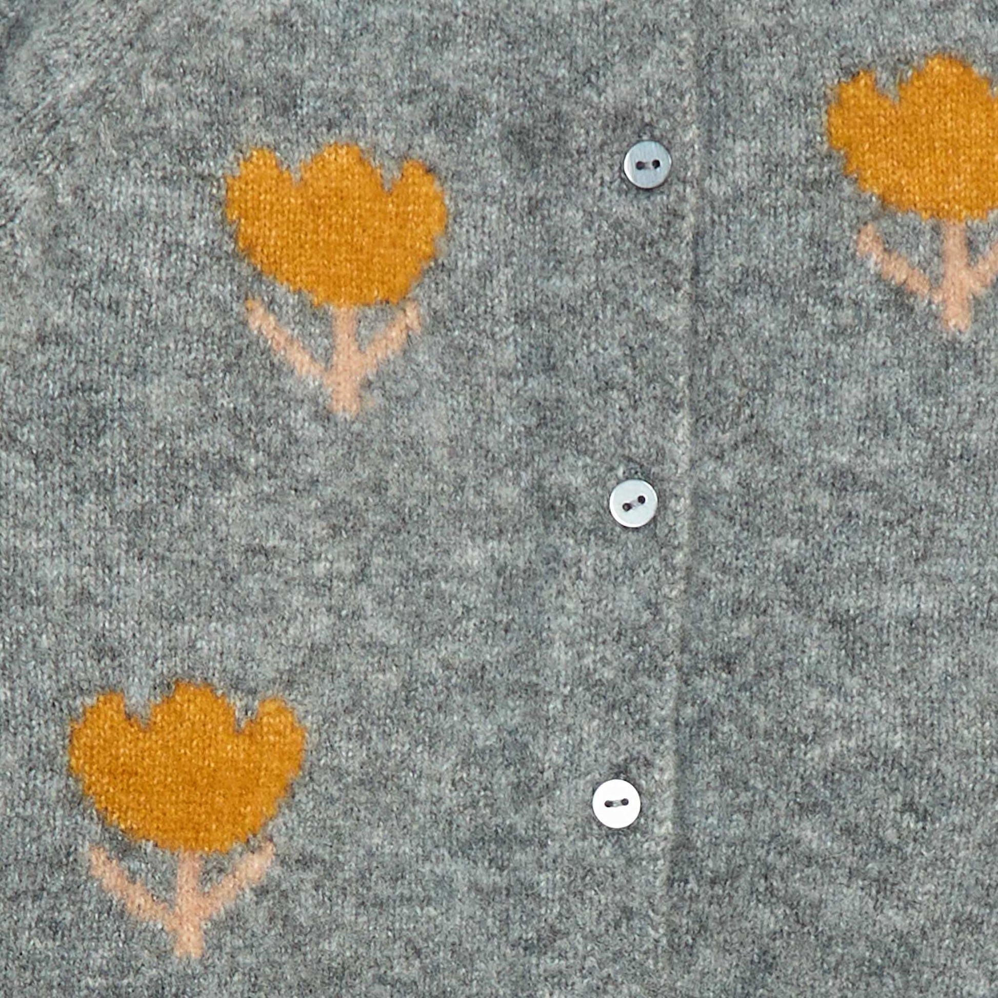 Gilet col rond à fleur JAUNE