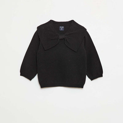 Pull en maille avec un large nœud fantaisie devant NOIR