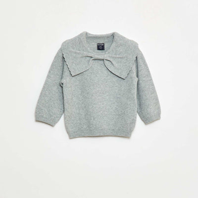 Pull en maille avec un large nœud fantaisie devant GRIS