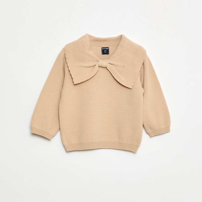 Pull en maille avec un large nœud fantaisie devant BEIGE