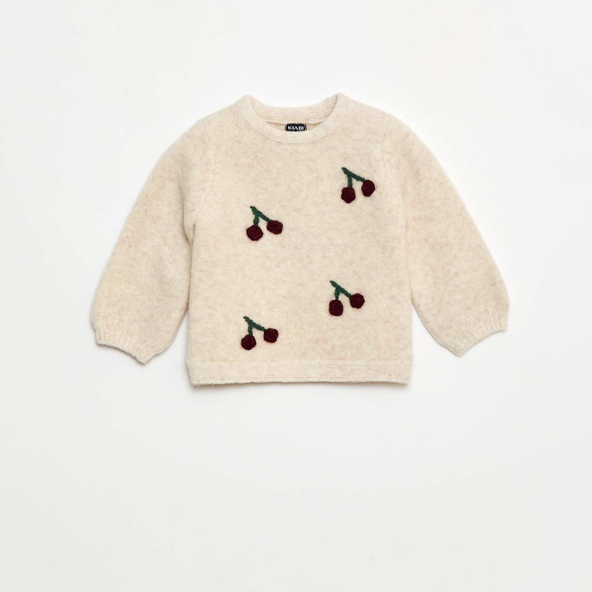 Pull en maille avec motif cerise en relief BEIGE