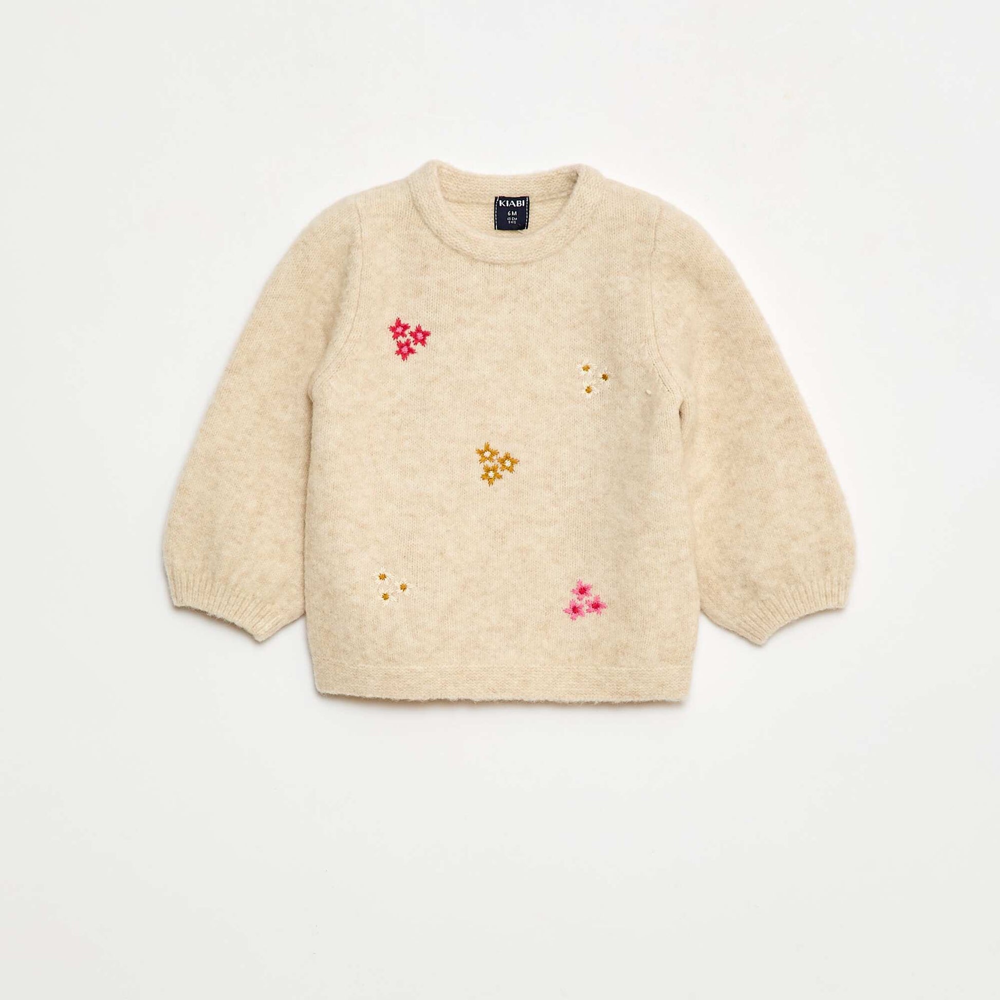 Pull col rond à motif tricoté BEIGE