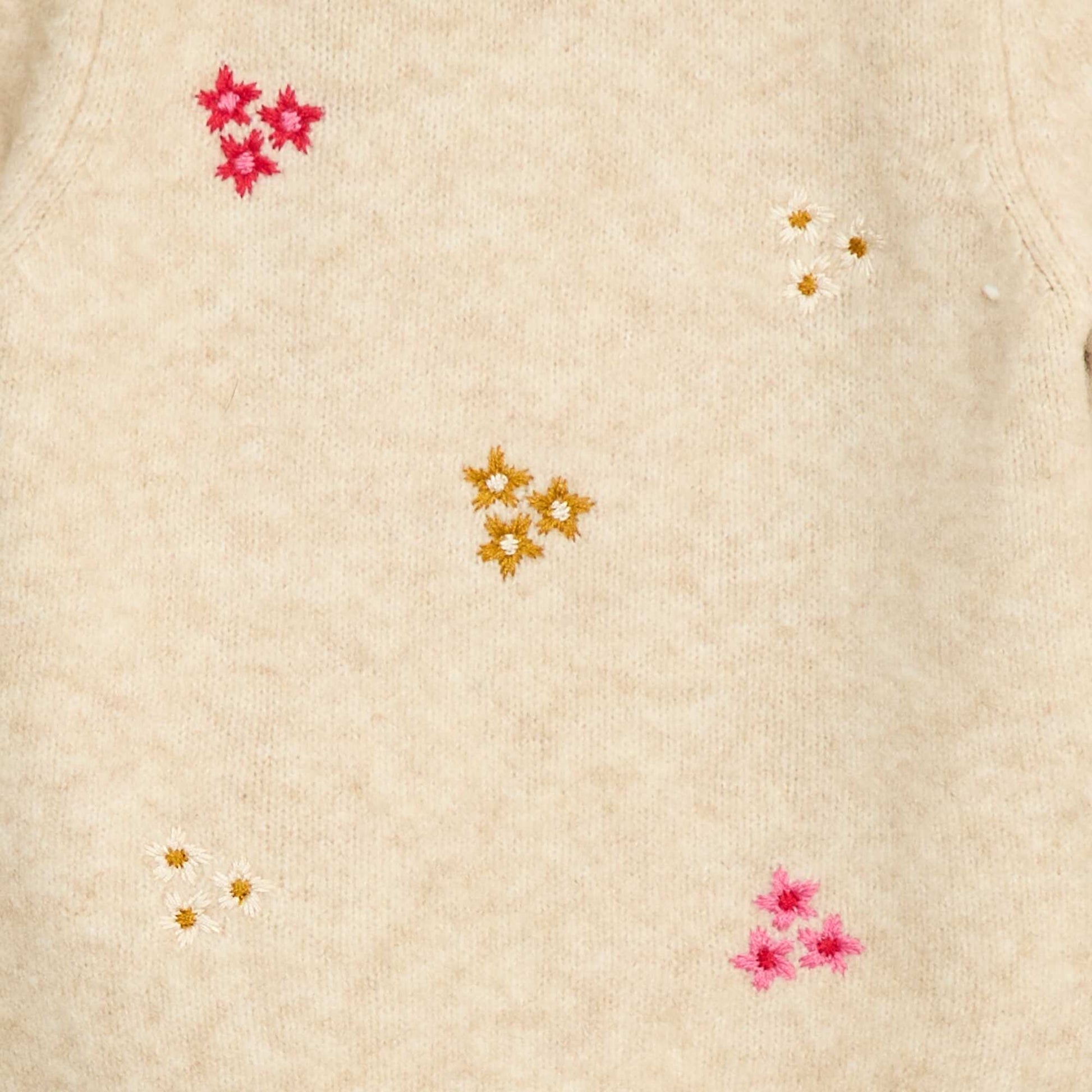 Pull col rond à motif tricoté BEIGE
