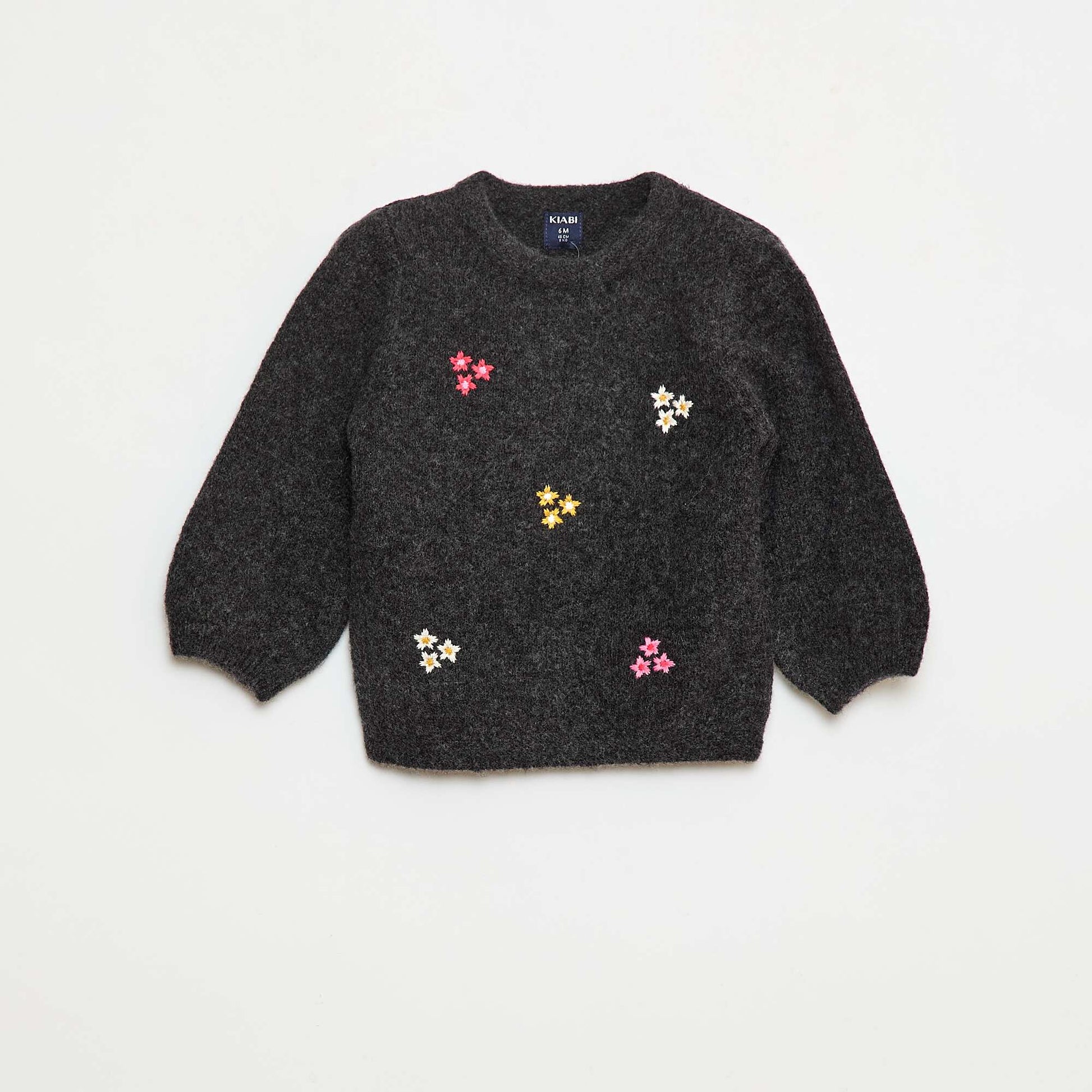 Pull col rond à motif tricoté GRIS