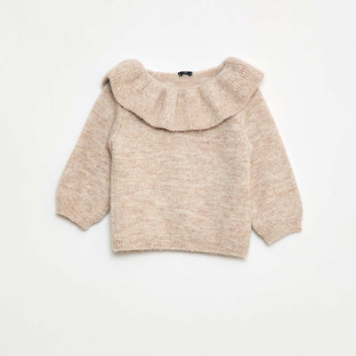 Pull en maille avec collerette côtelée BEIGE