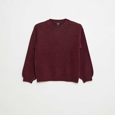 Pull en maille uni à col rond ROUGE