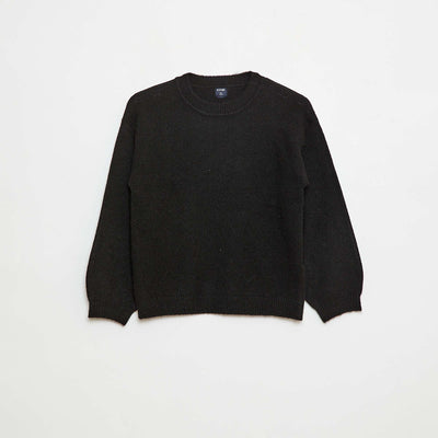 Pull en maille uni à col rond NOIR