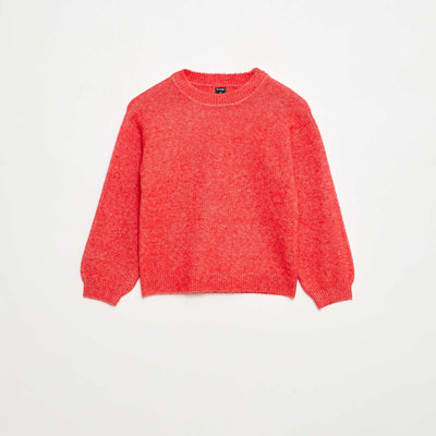 Pull en maille uni à col rond ROUGE
