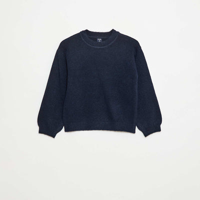 Pull en maille uni à col rond BLEU