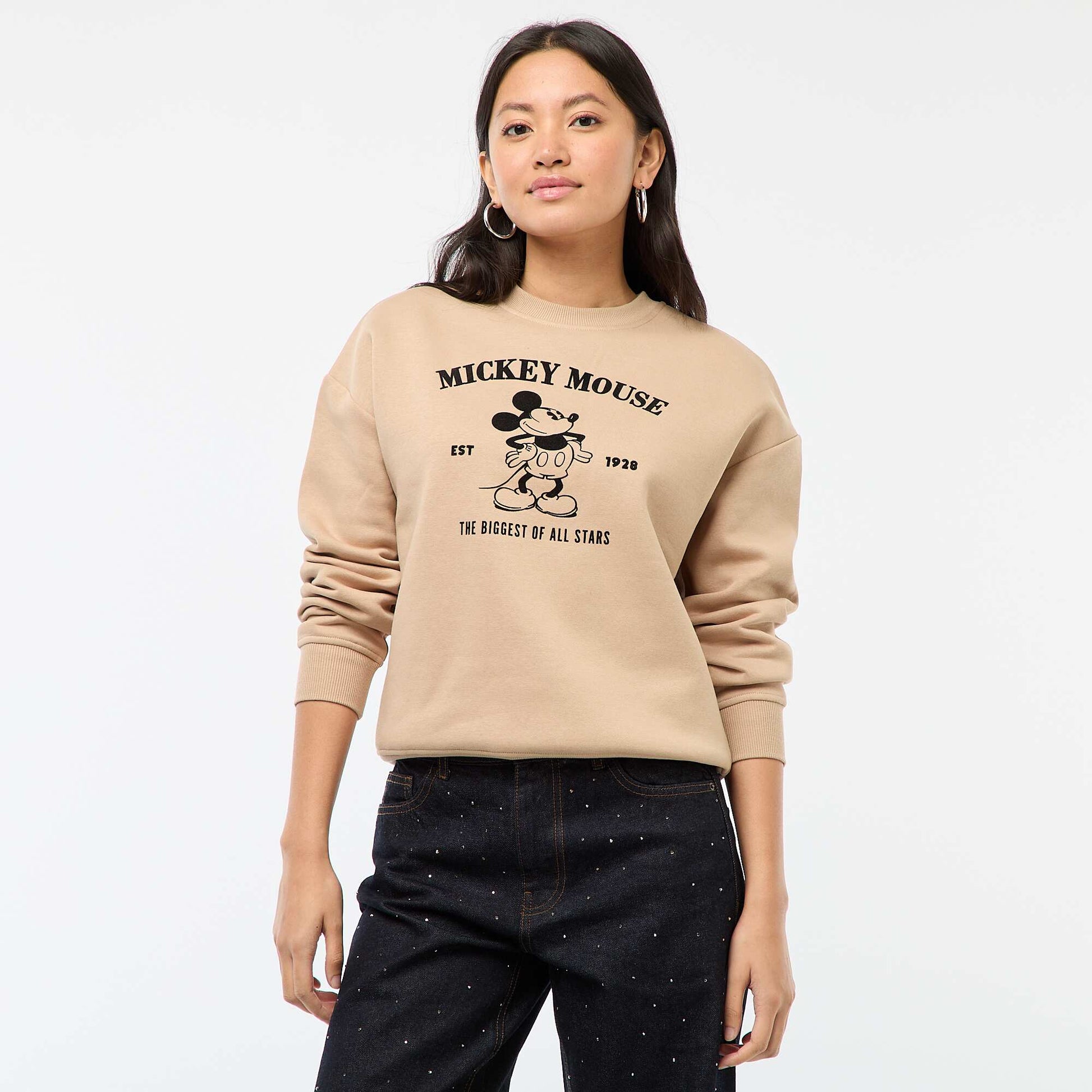 Sweat en molleton imprimé 'Mickey' BEIGE