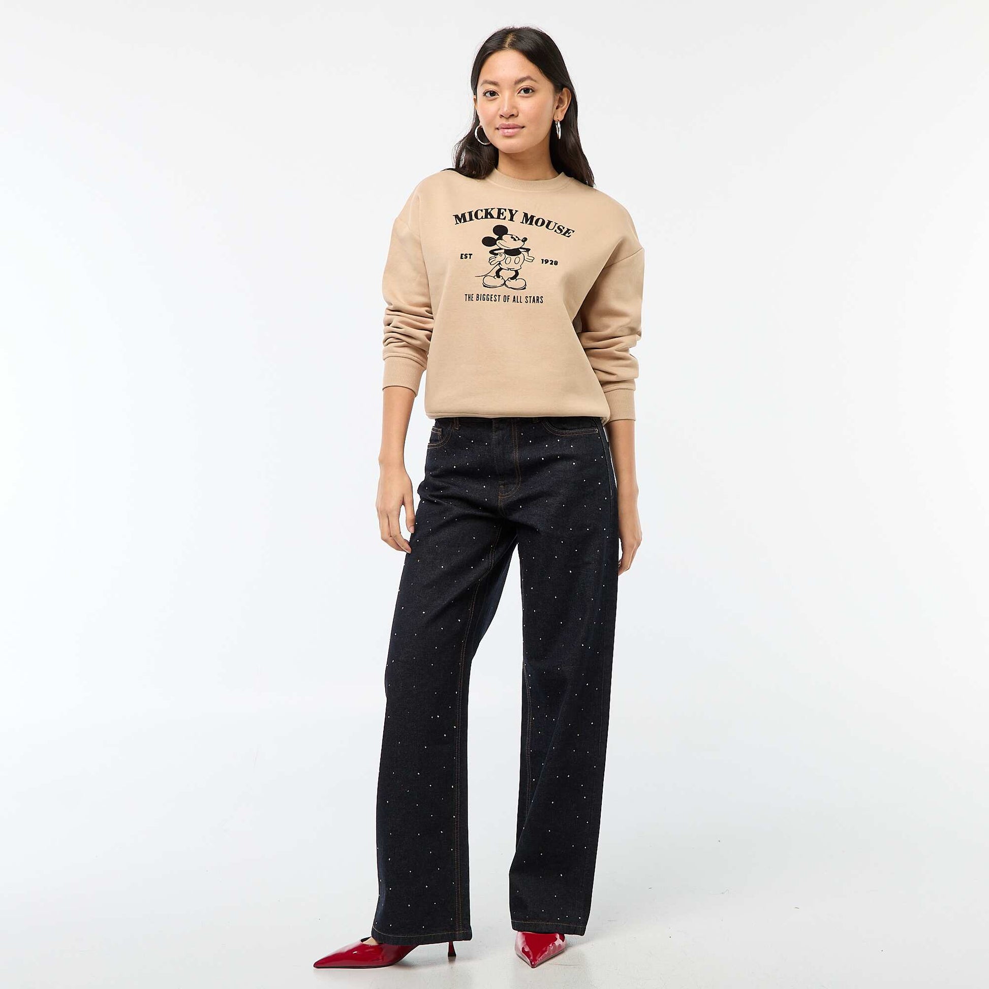 Sweat en molleton imprimé 'Mickey' BEIGE