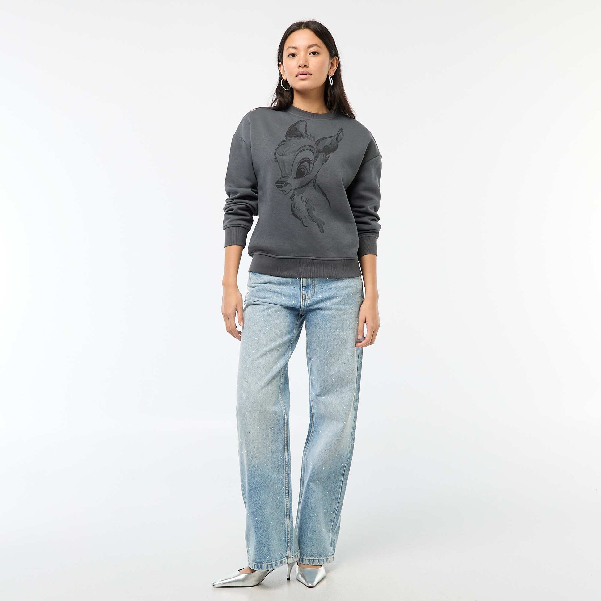 Sweat en molleton imprimé 'Bambi' GRIS