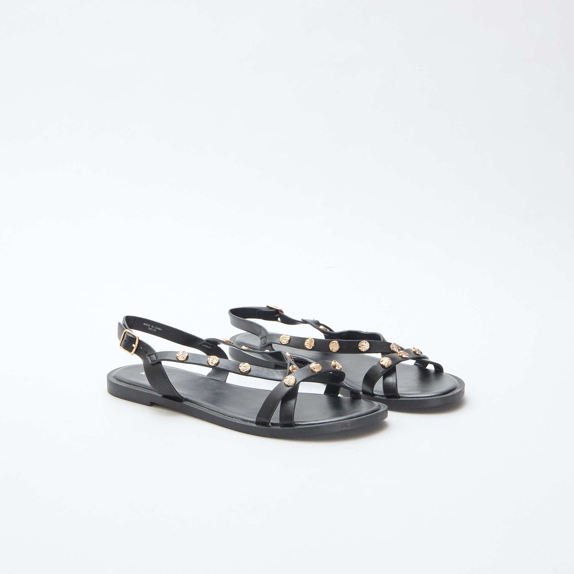 Mules multi-brides à clous brillant NOIR
