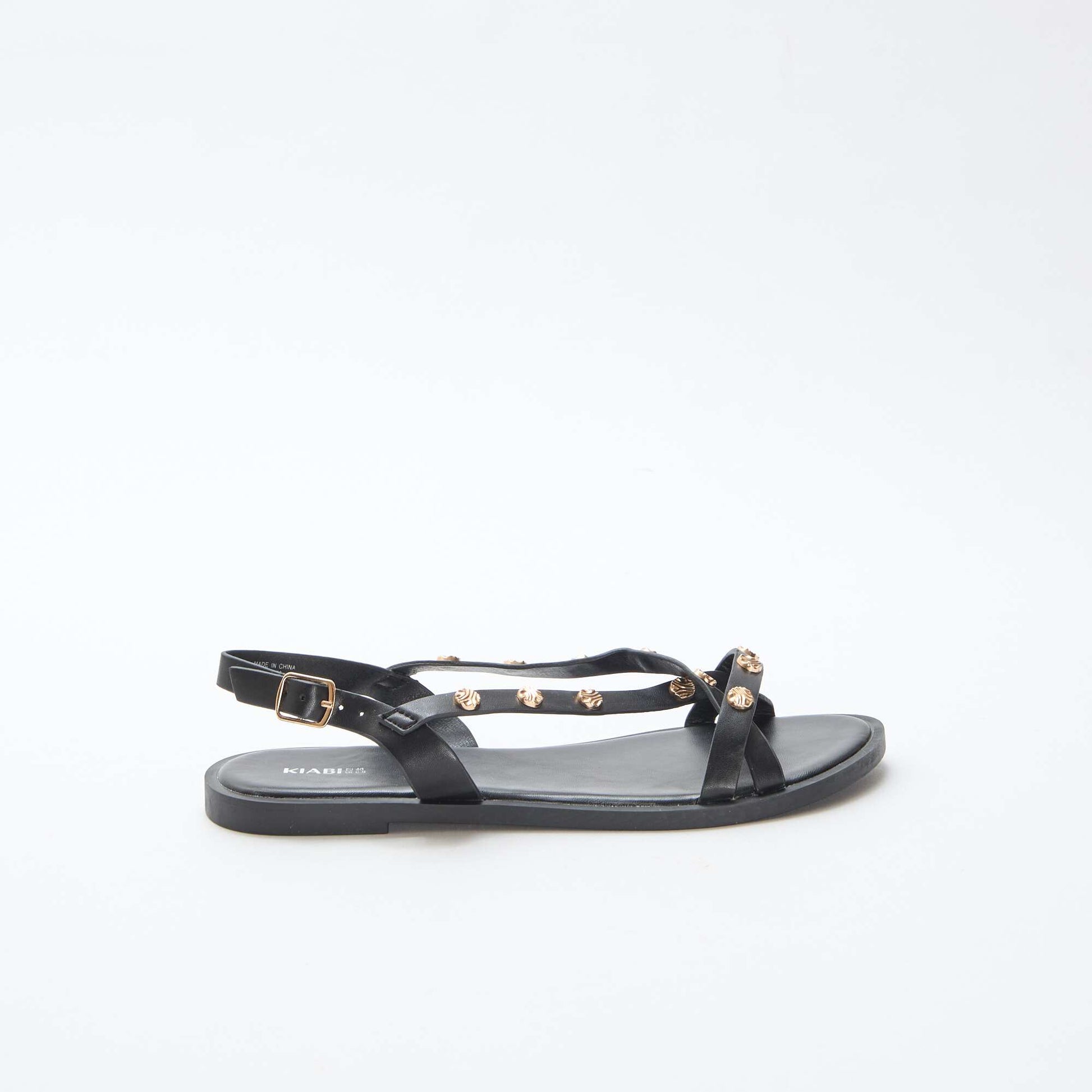 Mules multi-brides à clous brillant NOIR