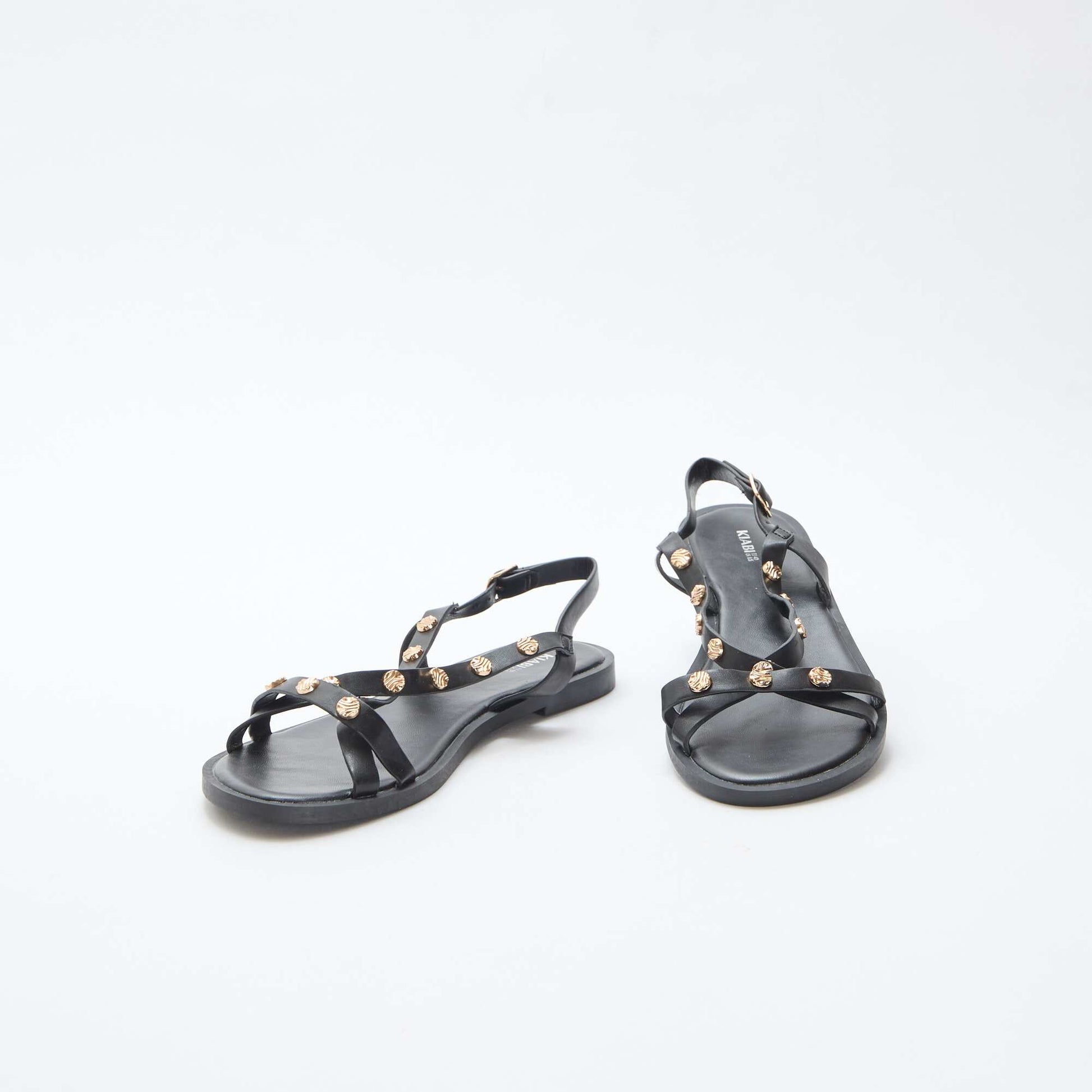 Mules multi-brides à clous brillant NOIR