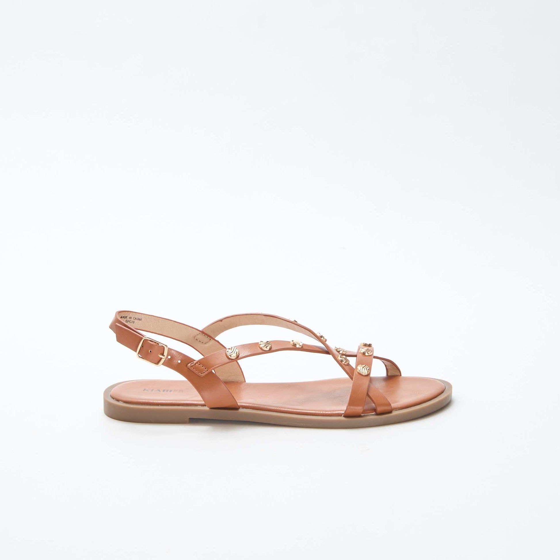 Mules multi-brides à clous brillant MARRON