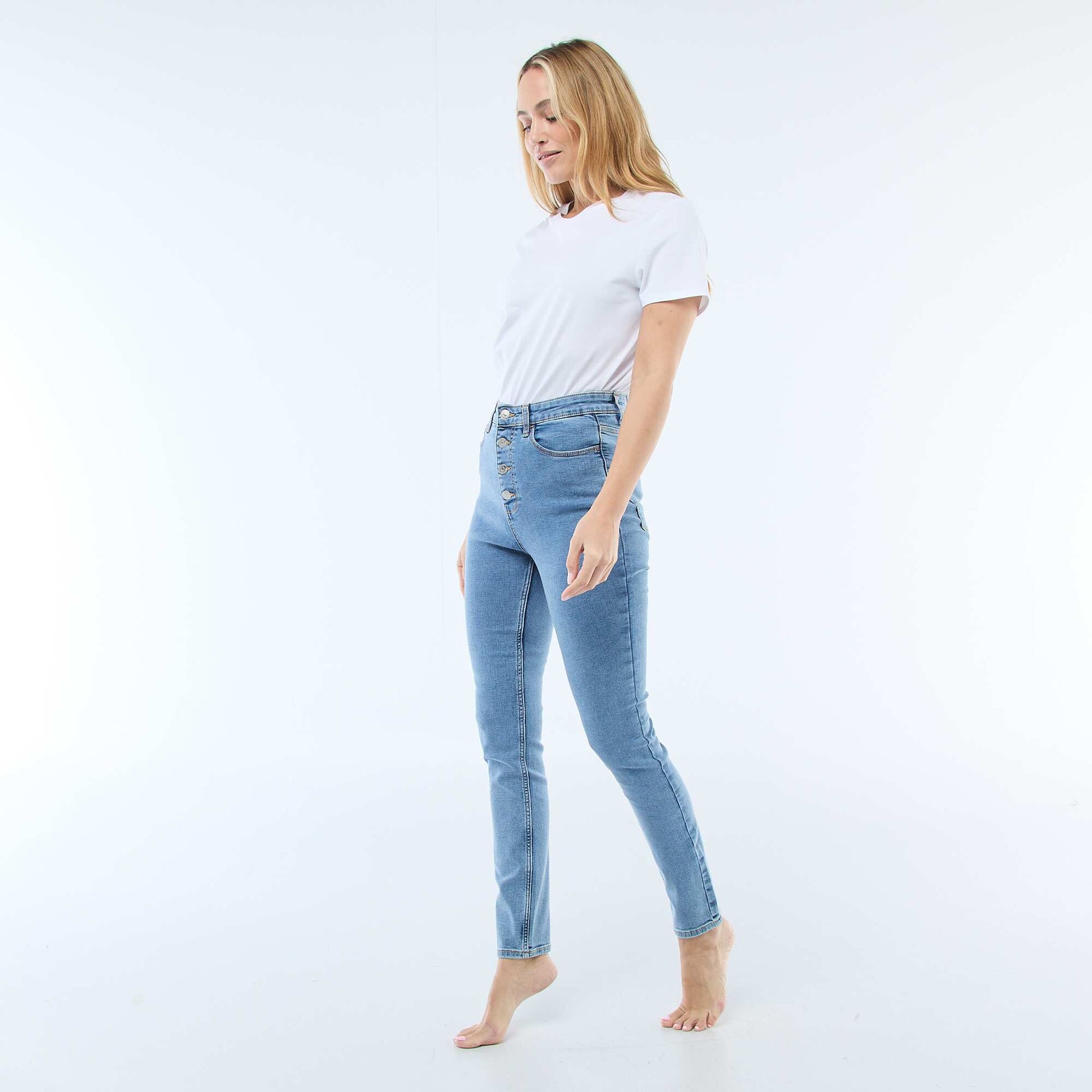 Pantalon denim stretch super skinny en coton BLEU CLAIR