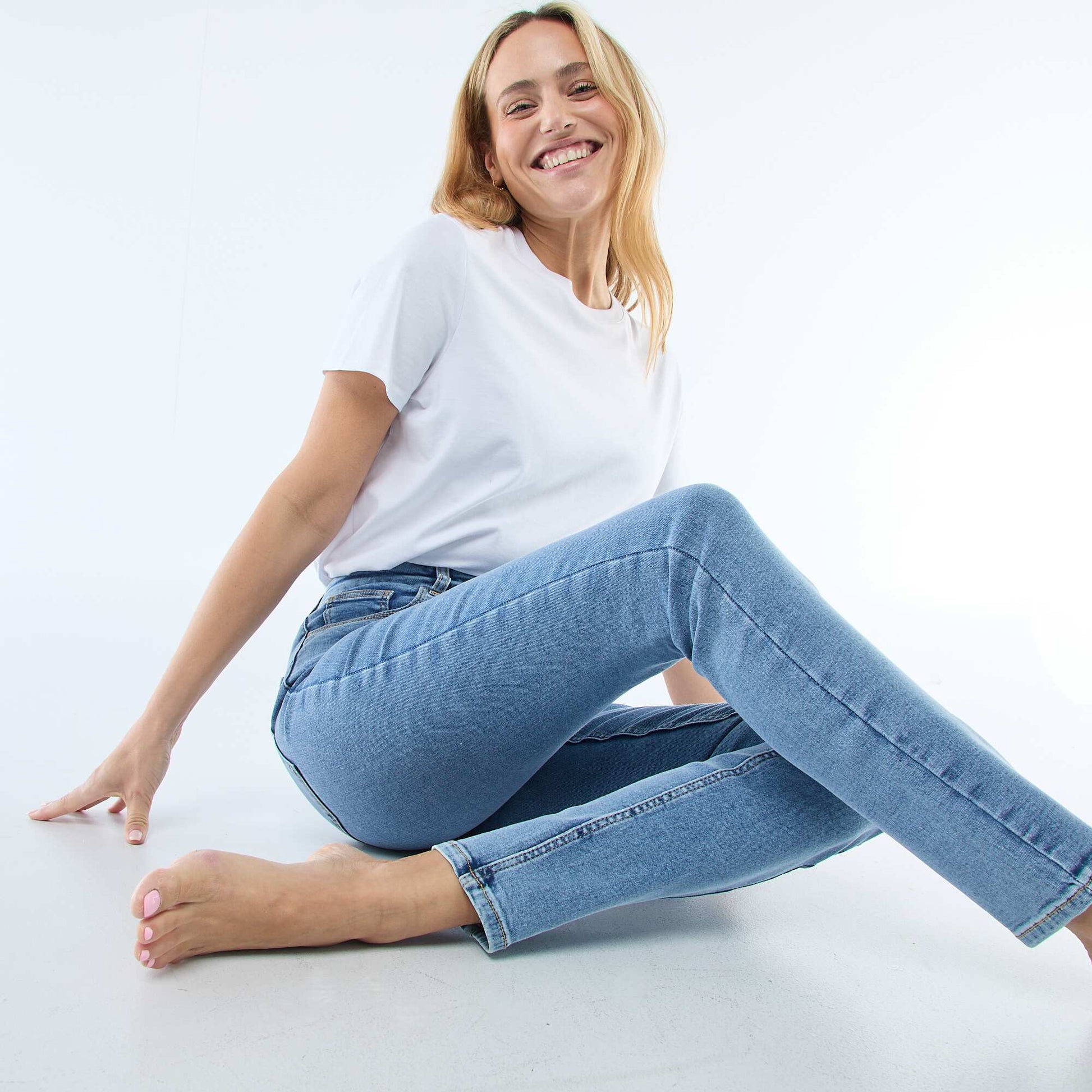 Pantalon denim stretch super skinny en coton BLEU CLAIR
