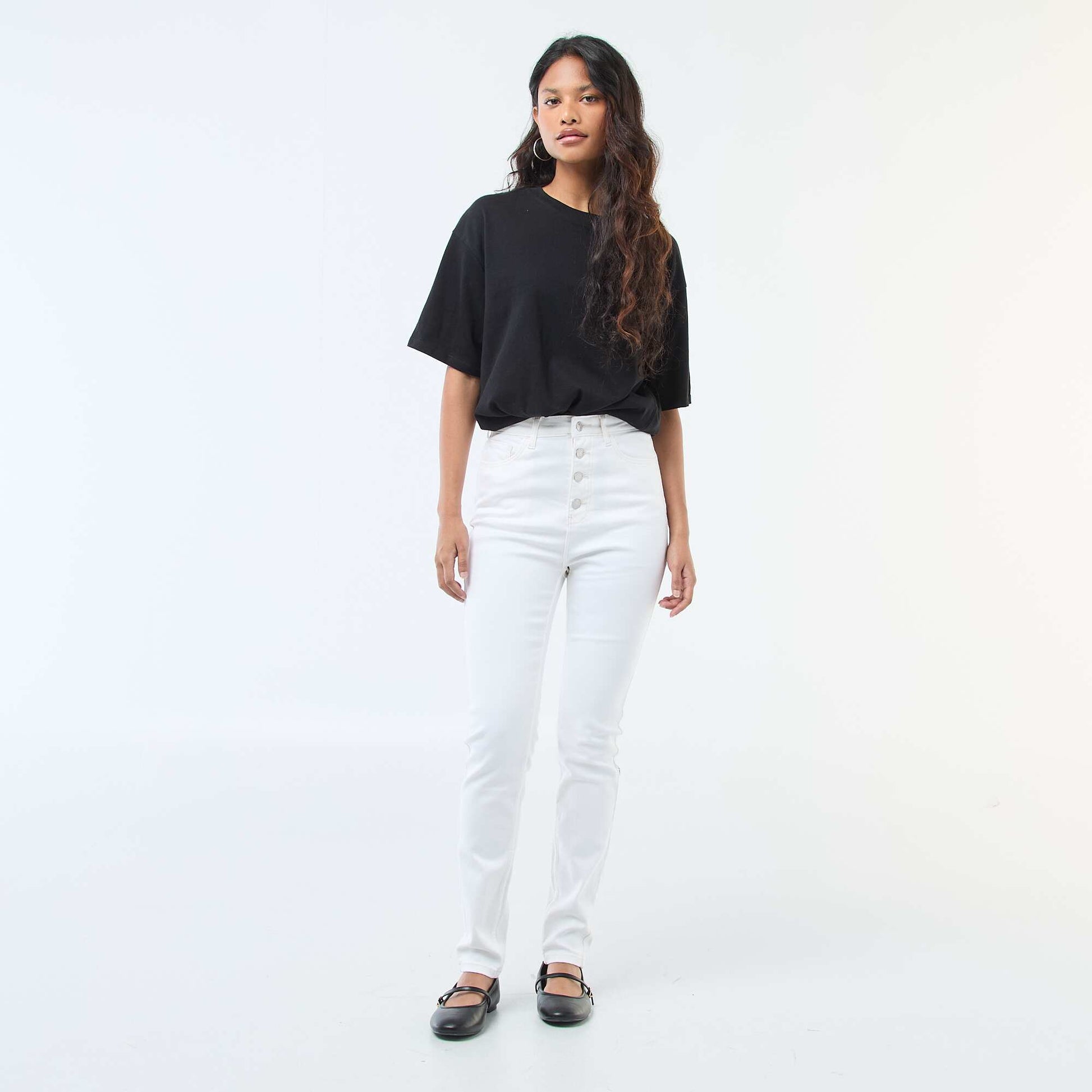 Pantalon denim stretch super skinny en coton BLANC