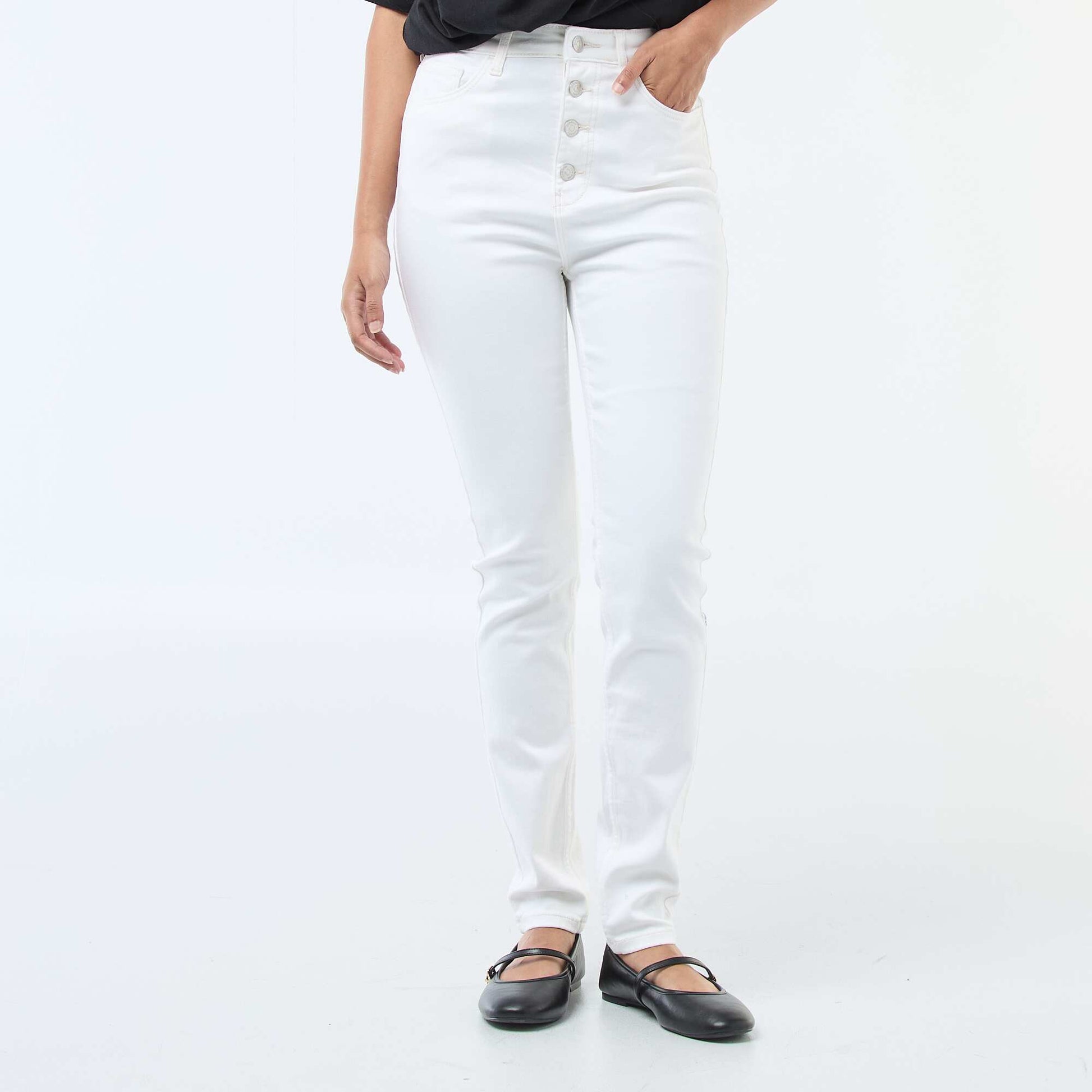 Pantalon denim stretch super skinny en coton BLANC