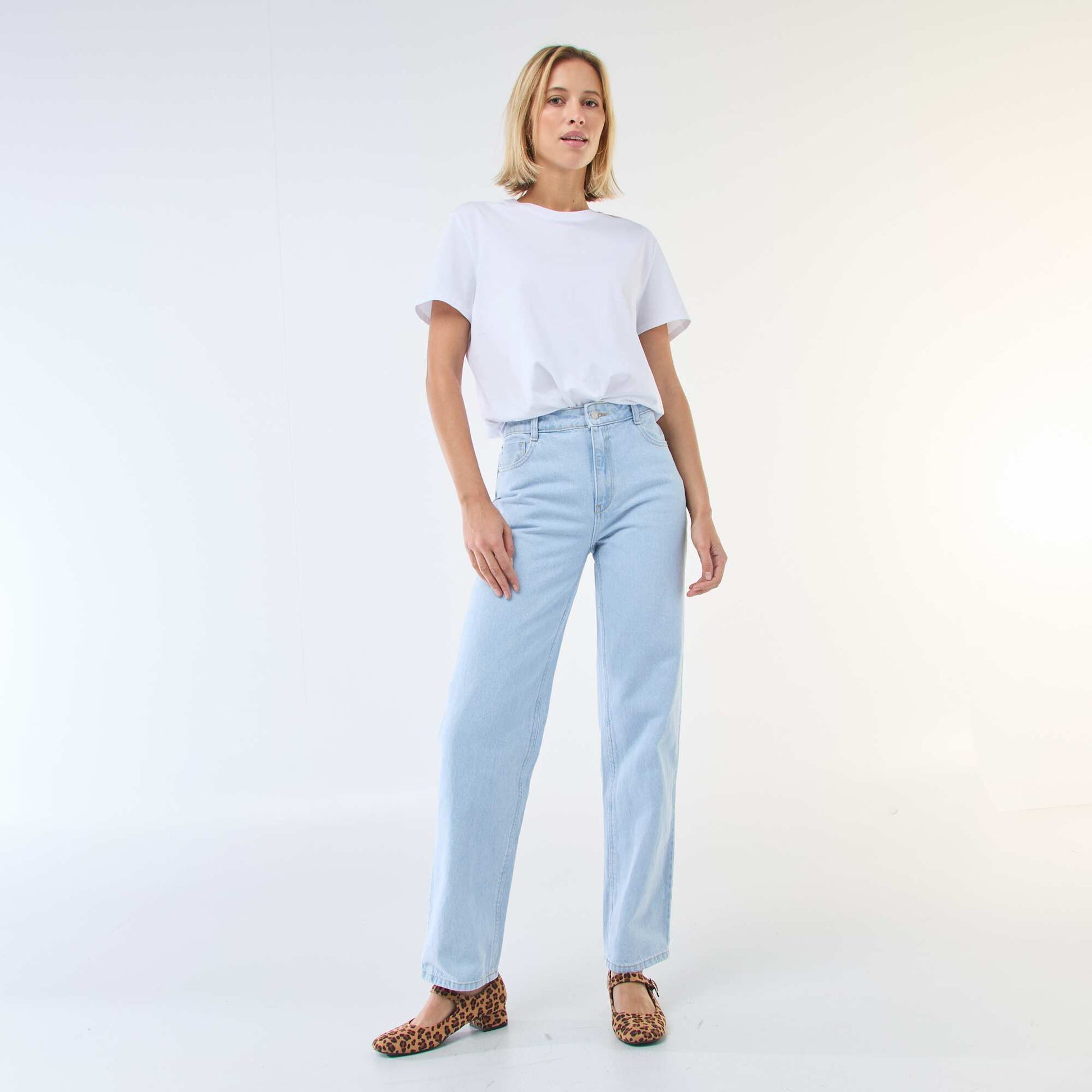 Jean straight denim en coton BLEU