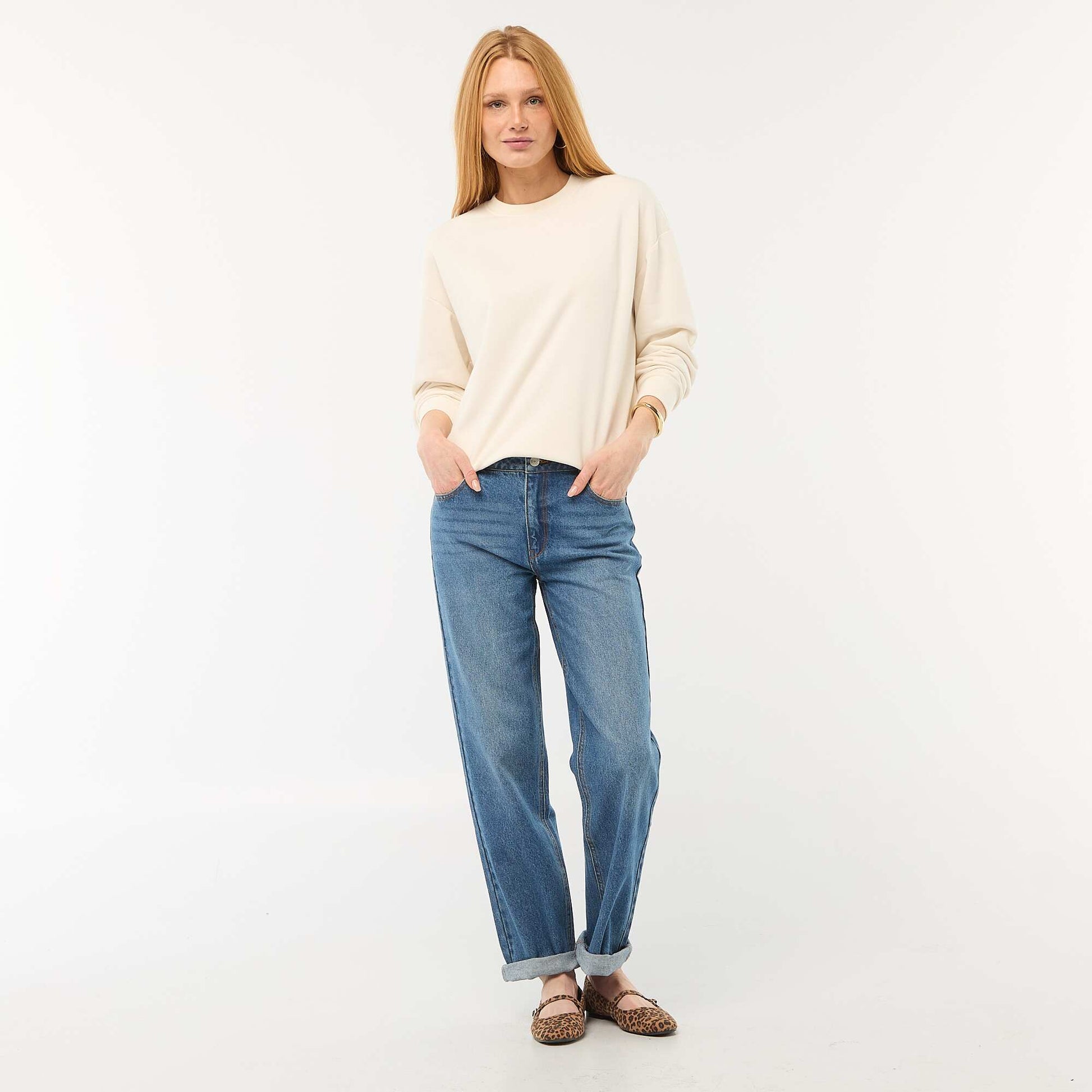 Jean straight denim en coton BLEU