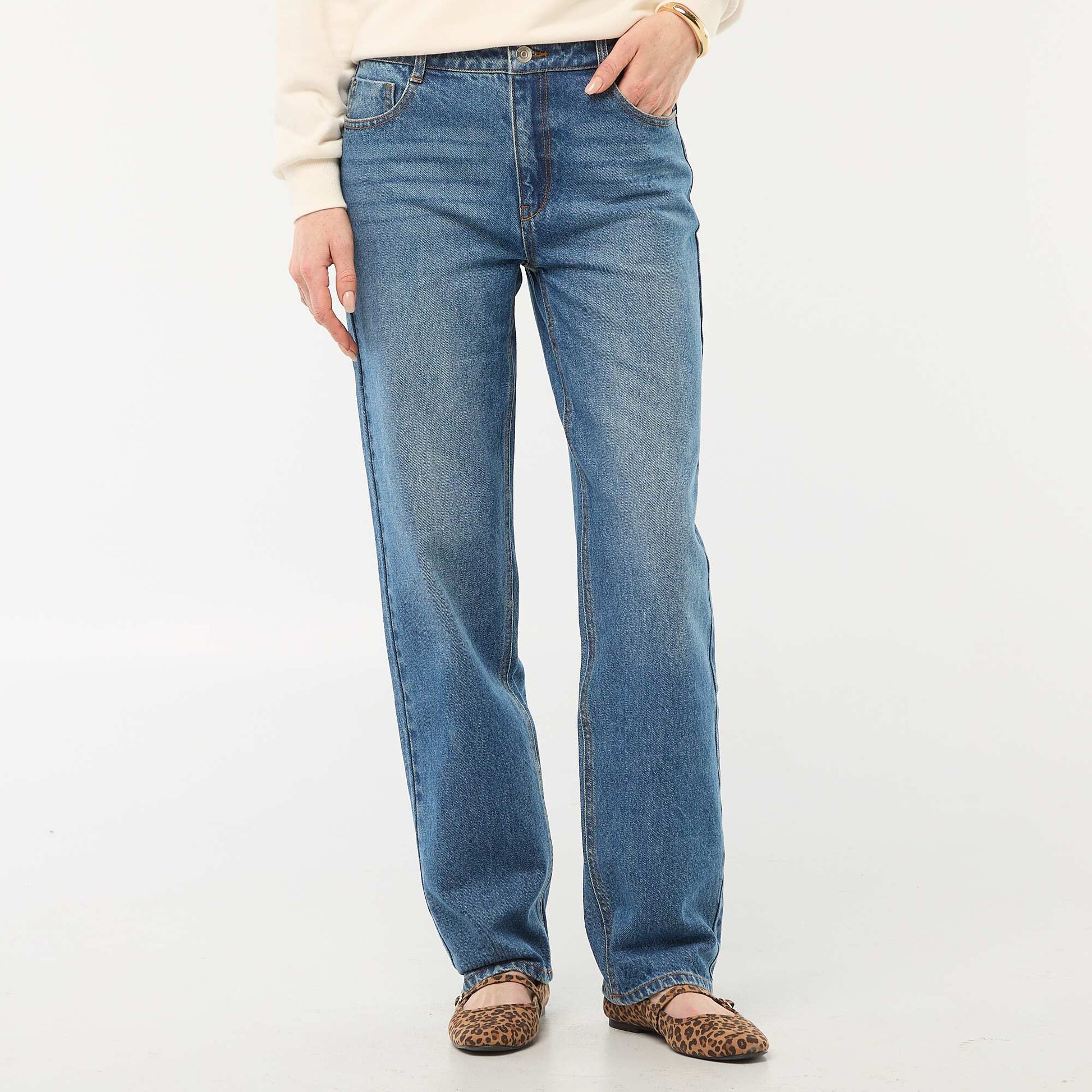 Jean straight denim en coton BLEU