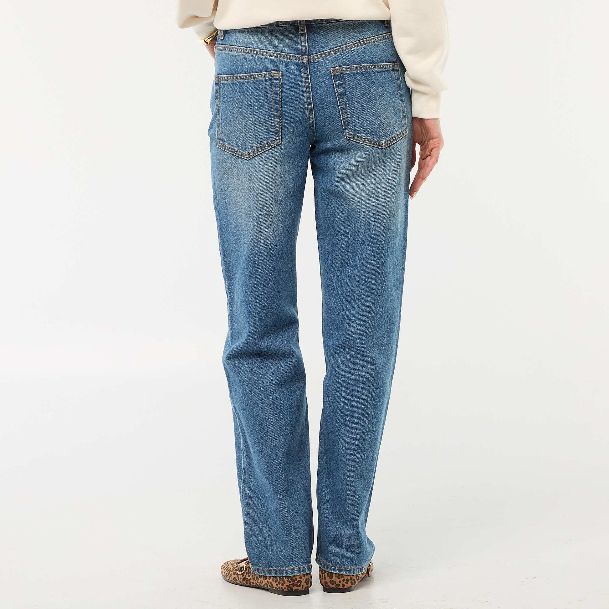 Jean straight denim en coton BLEU