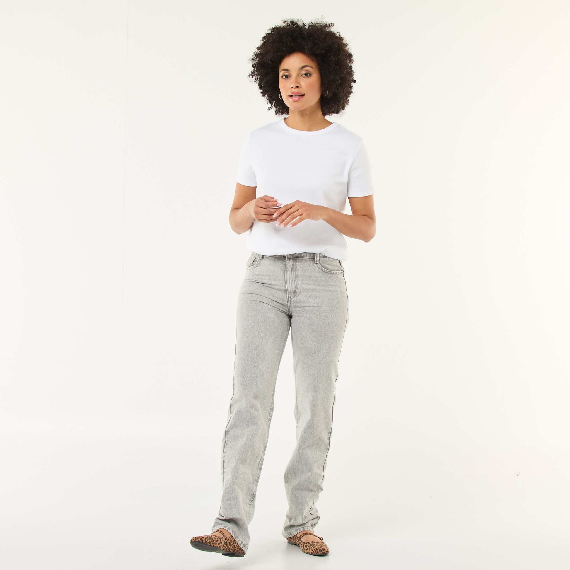 Jean straight denim en coton GRIS