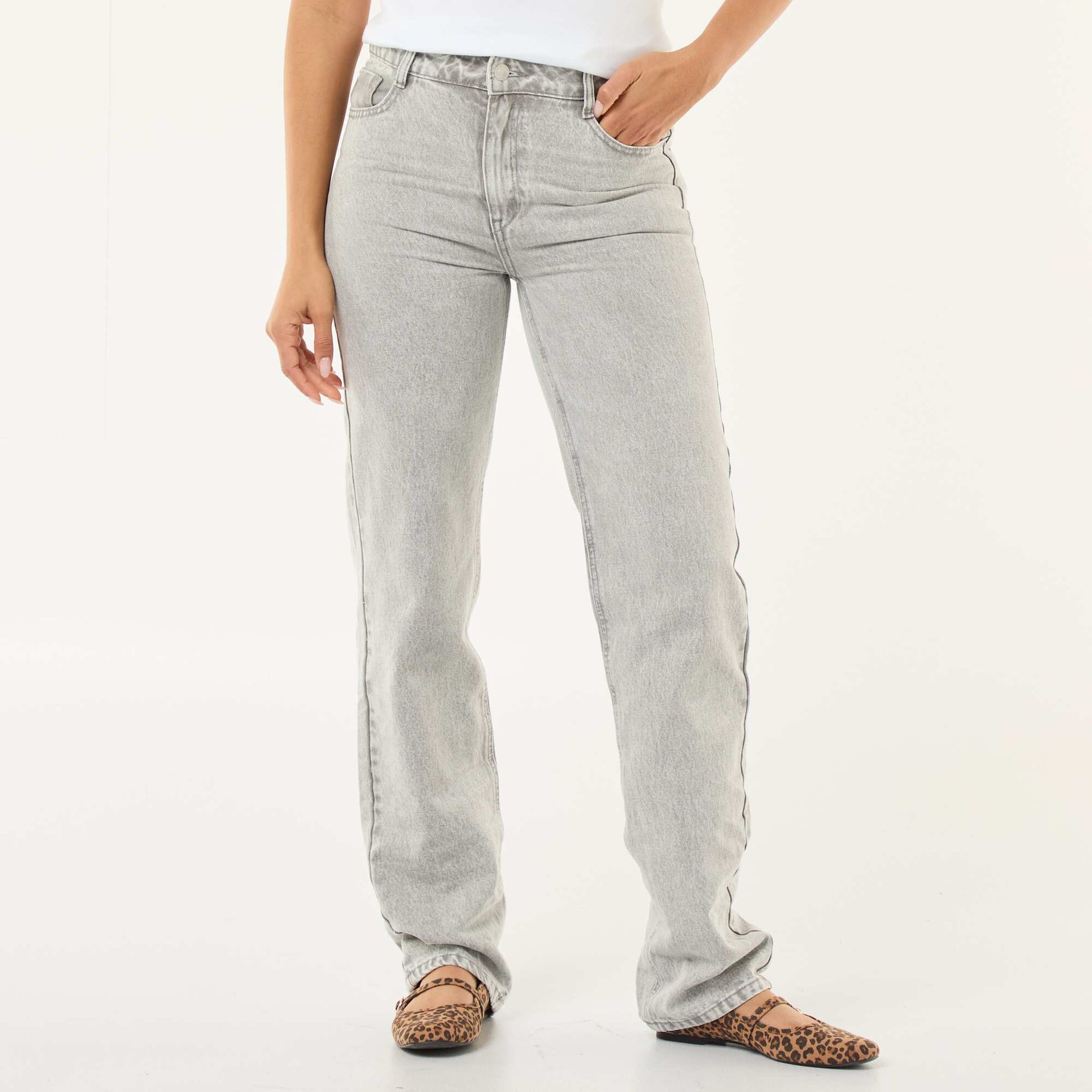 Jean straight denim en coton GRIS