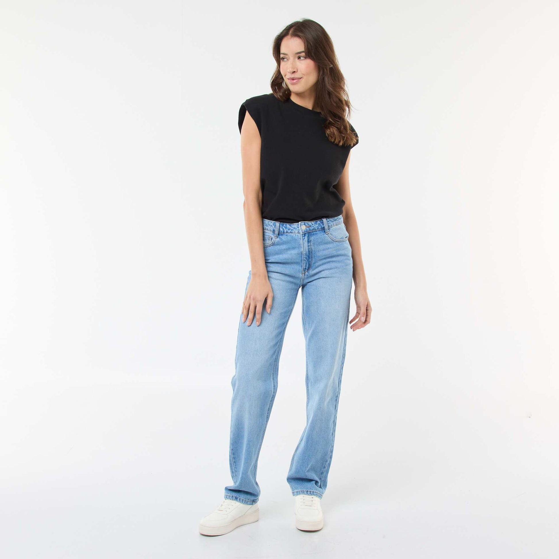 Jean straight denim en coton BLEU