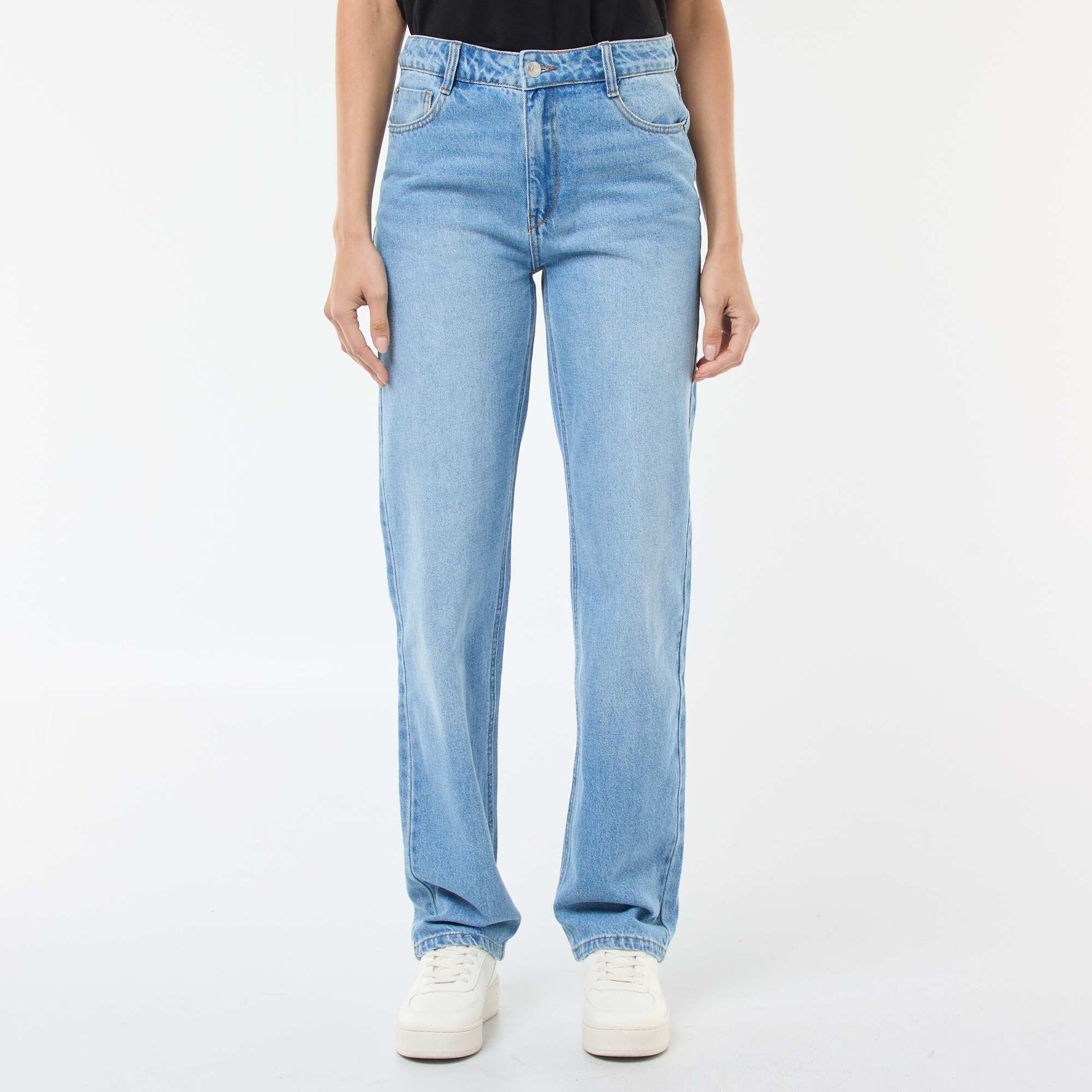 Jean straight denim en coton BLEU