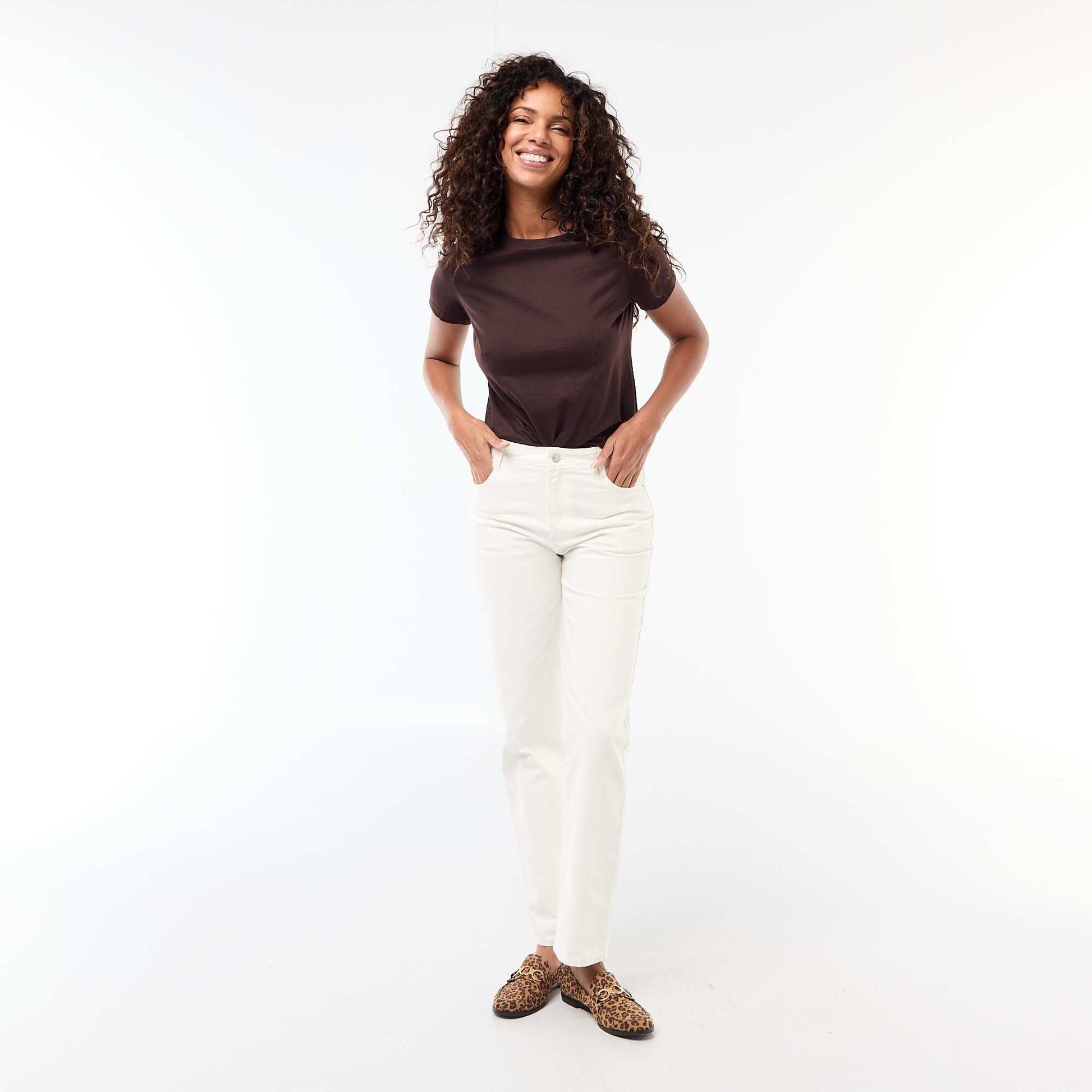 Jean straight denim en coton BLANC