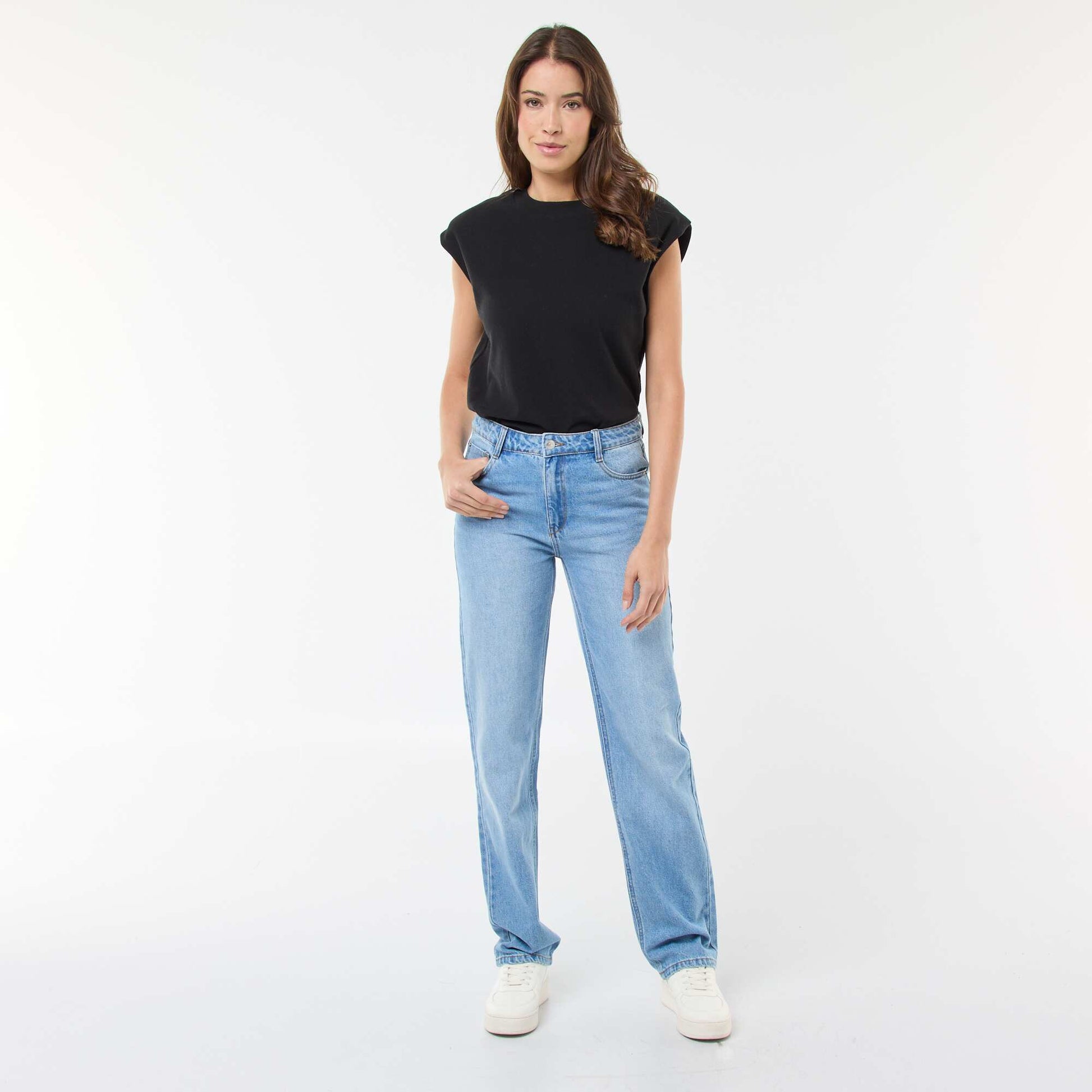 Jean straight / coupe droite à taille haute - L32 BLEU