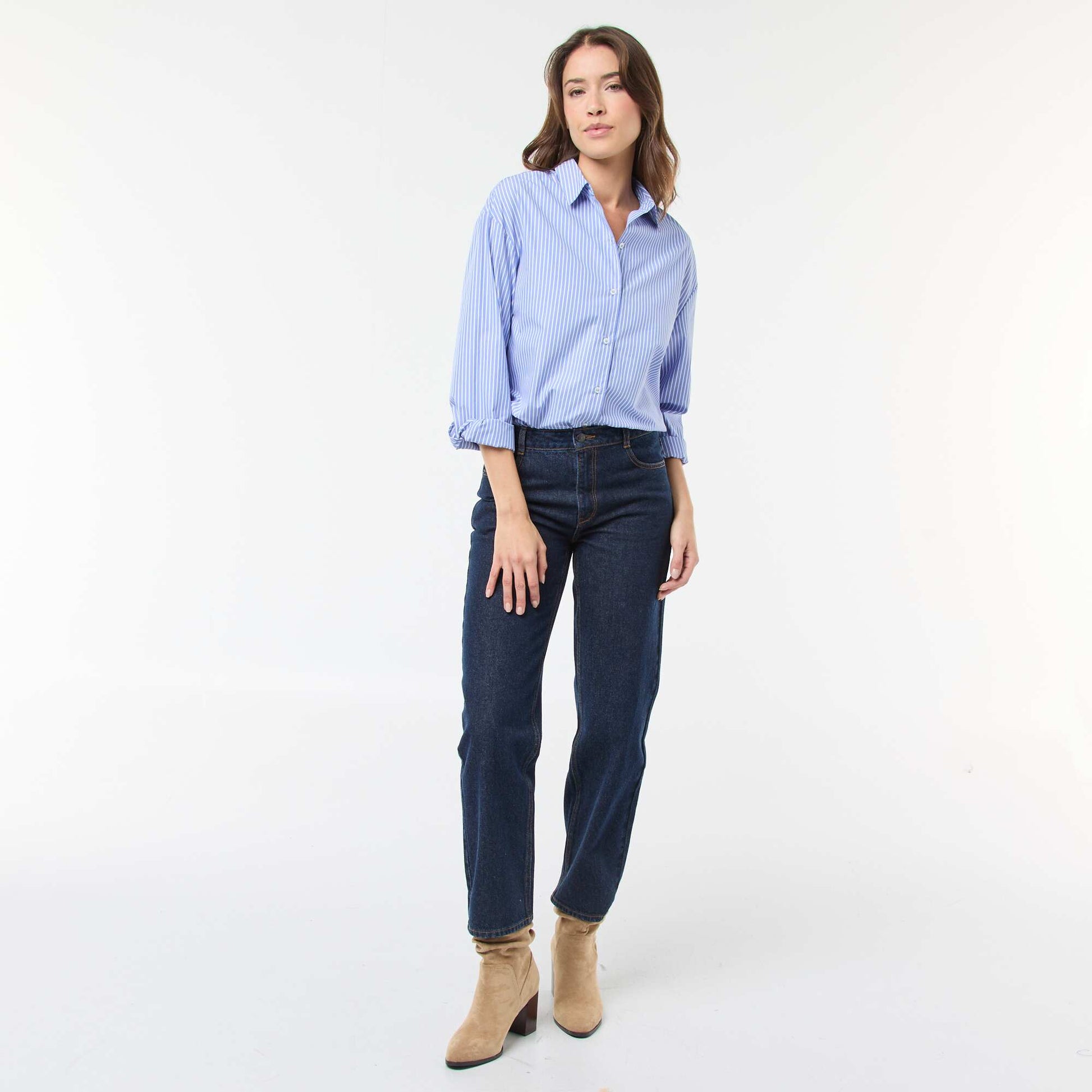 Jean straight / coupe droite à taille haute - L32 BLEU