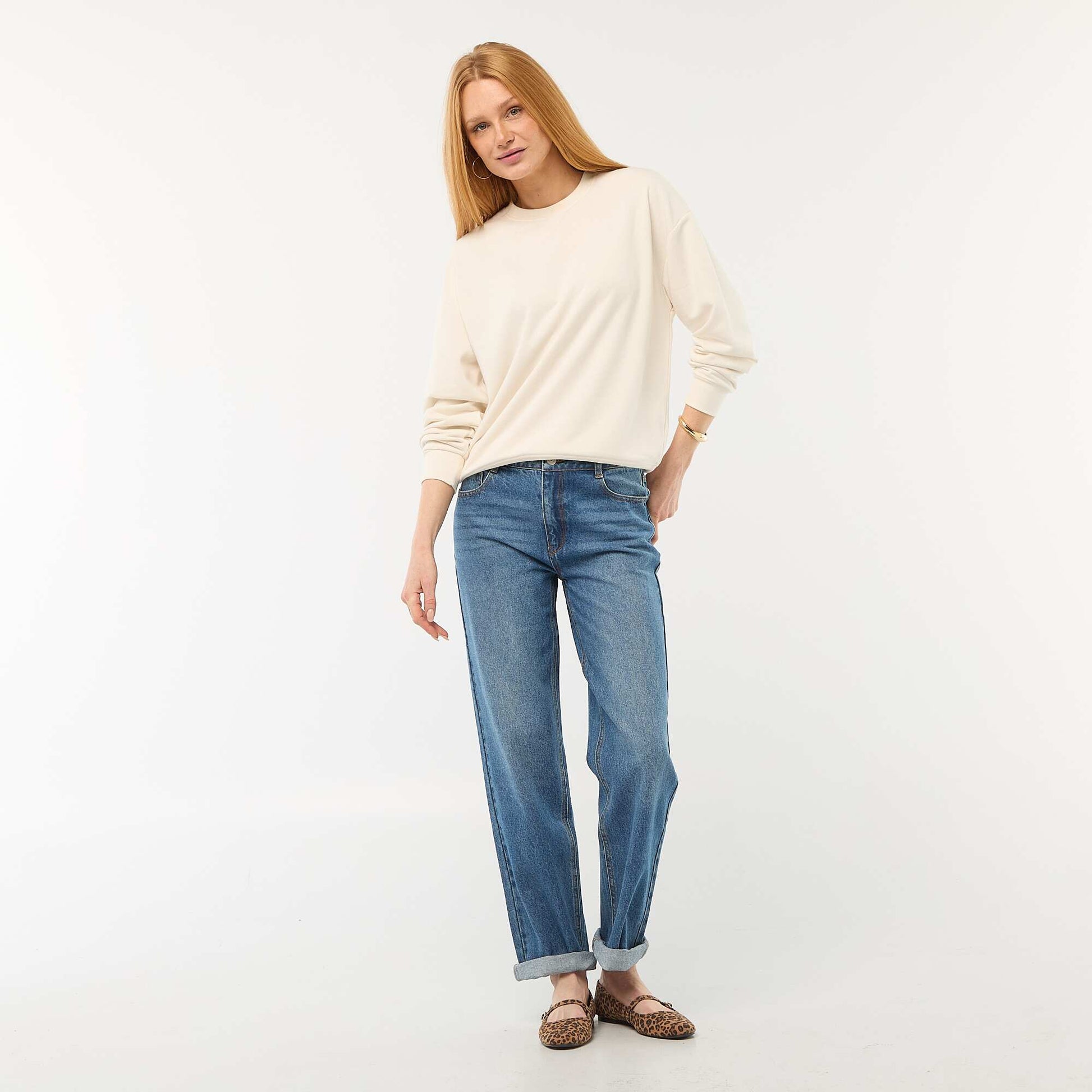 Jean straight / coupe droite à taille haute - L32 BLEU