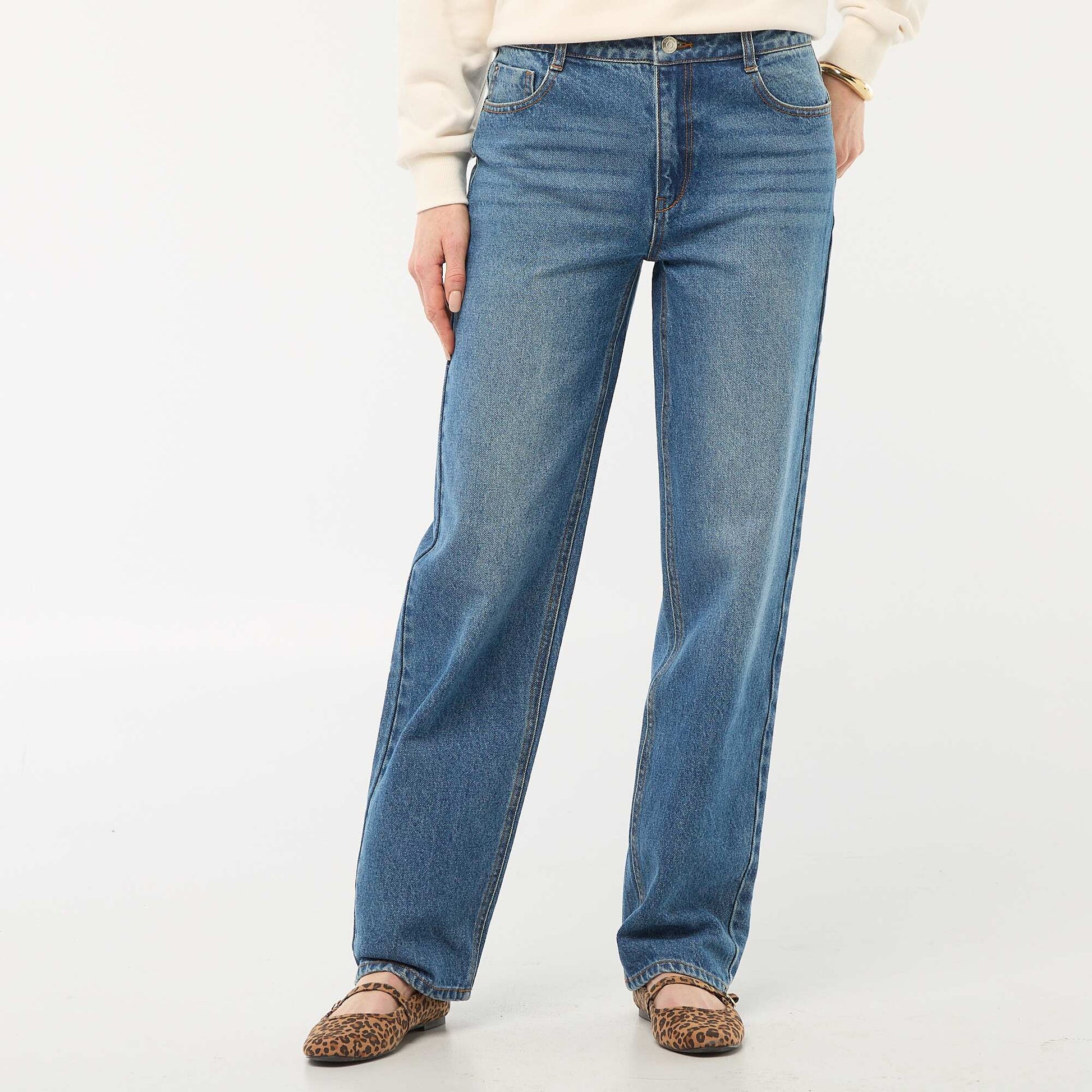 Jean straight / coupe droite à taille haute - L32 BLEU