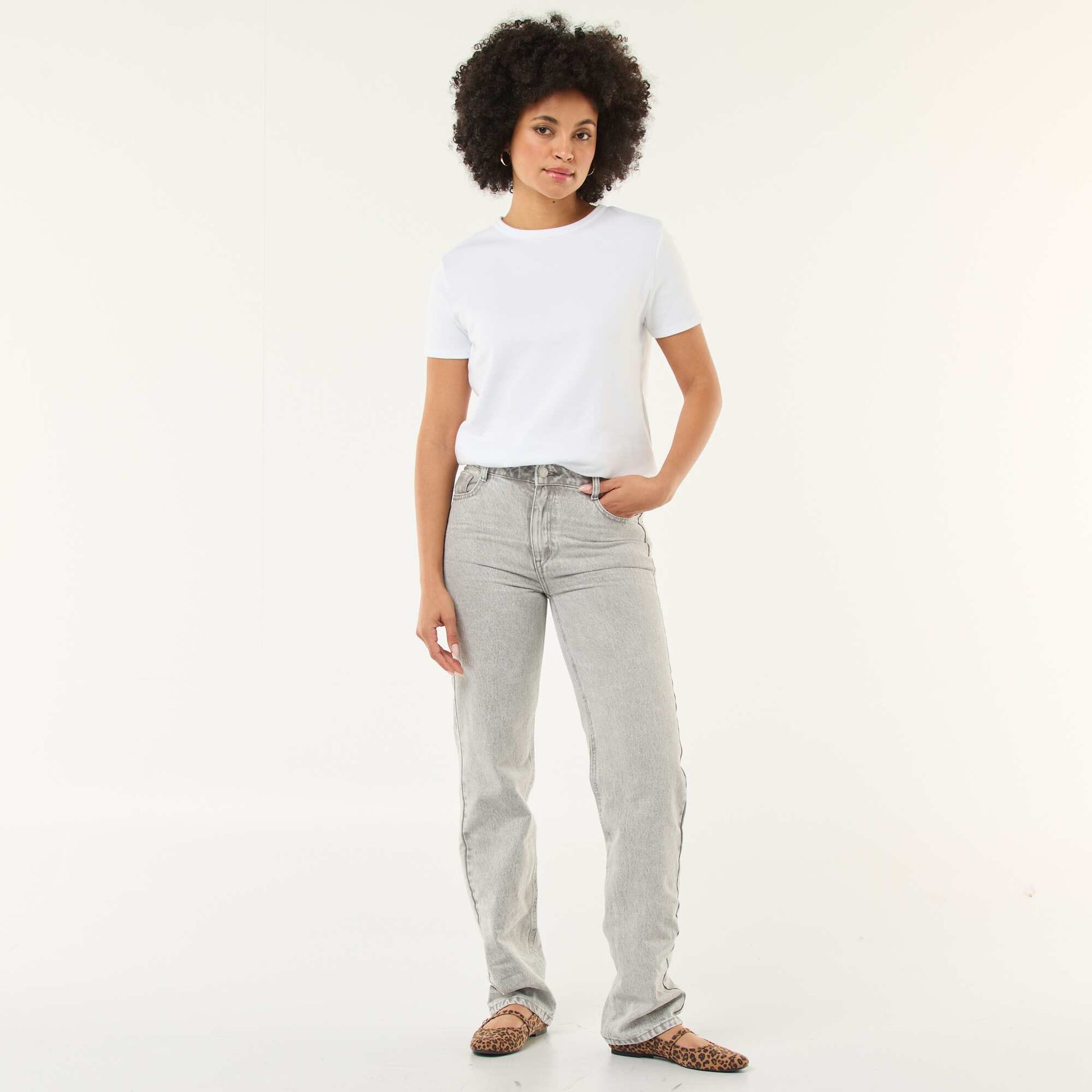 Jean straight / coupe droite à taille haute - L32 GRIS
