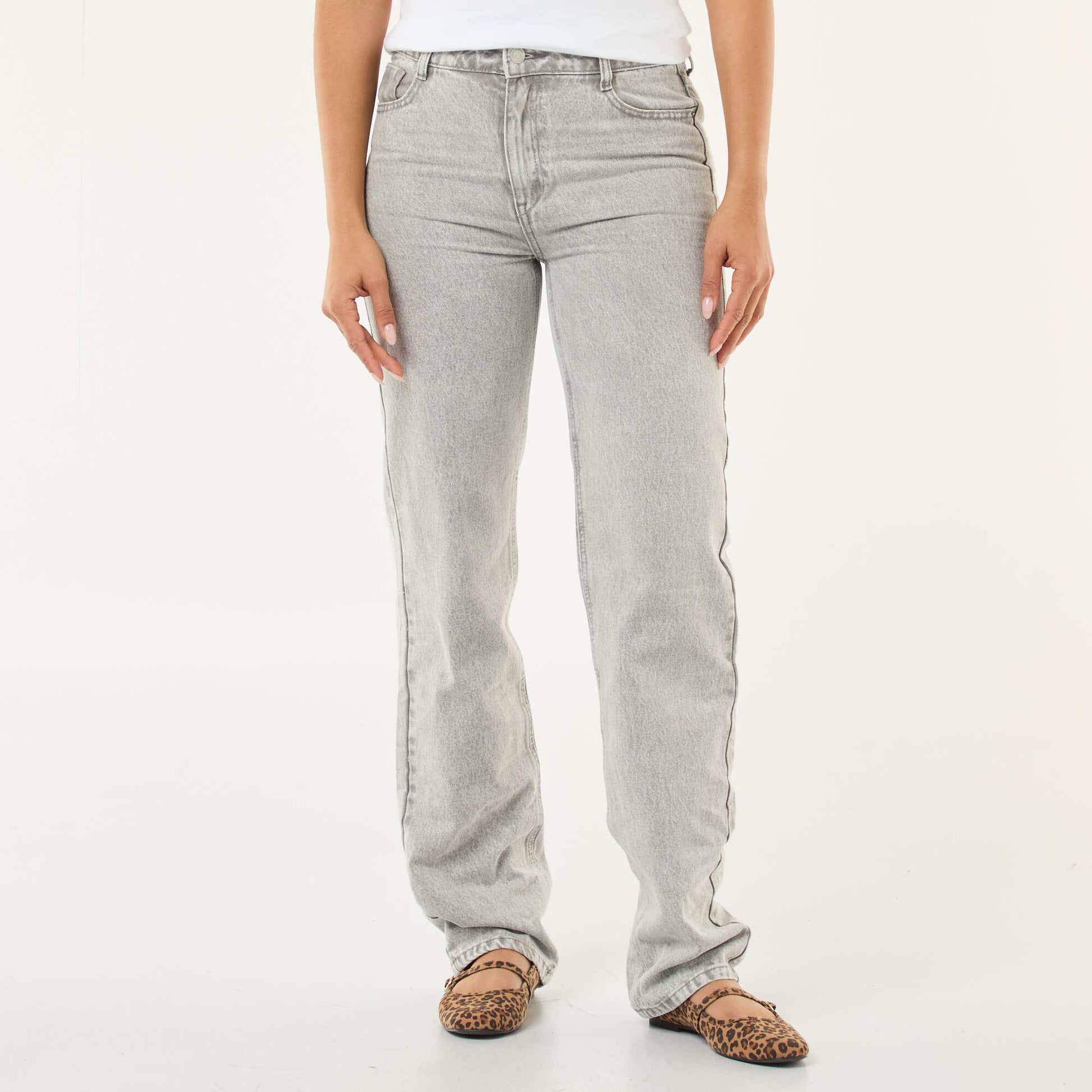 Jean straight / coupe droite à taille haute - L32 GRIS